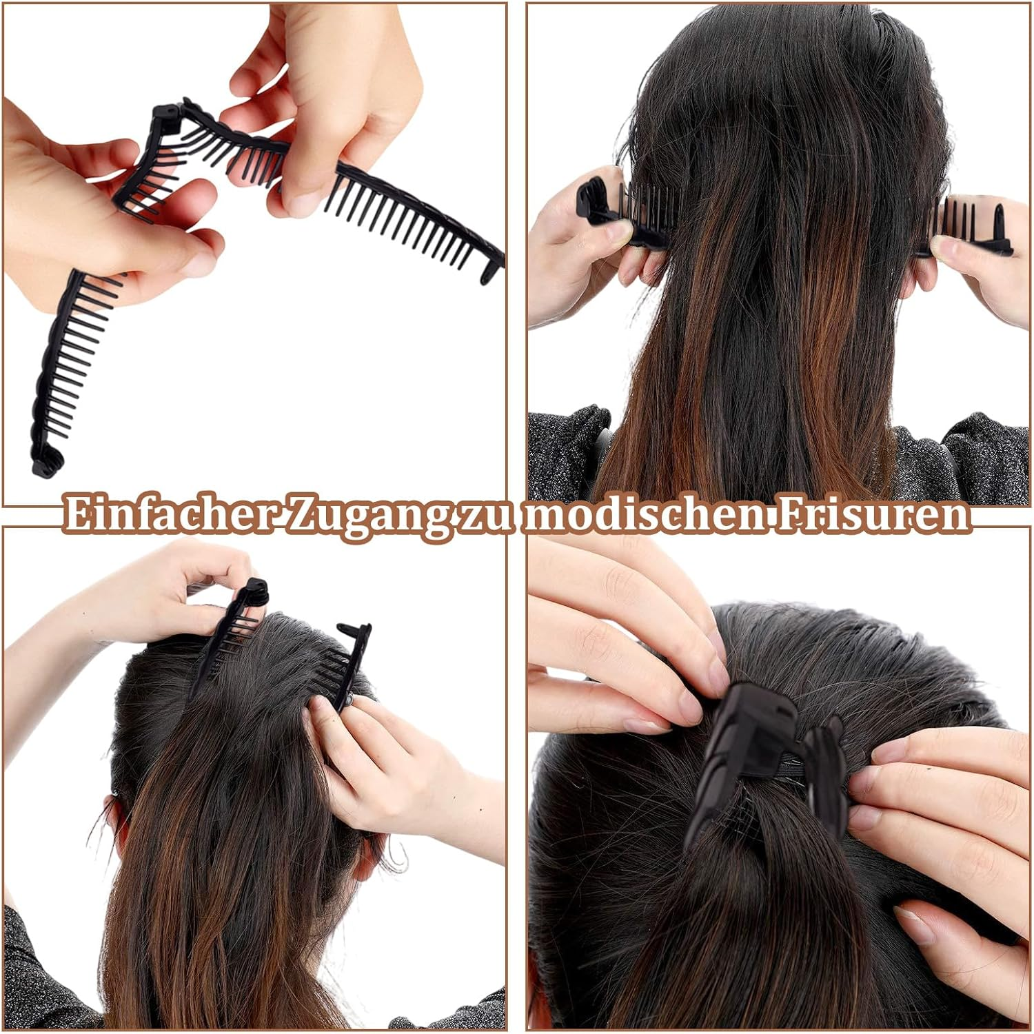 QESSUVNC Pack of 4 Large Banana Clips, Vintage Banana Clip Hair for Women and Girls, Suitable for Daily Life and Fashion Styling (Brown and Black) image number 5