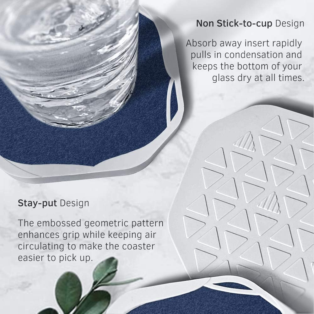 UMIRRO Cool Coasters for Drinks Absorbent | Protect Furniture from Water Damage and Scratch, Big Size Holds All Types of Glass for Drinks, Stay Put, Leak Proof, Non Slip Function | Navy Blue Set of 4 image number 3