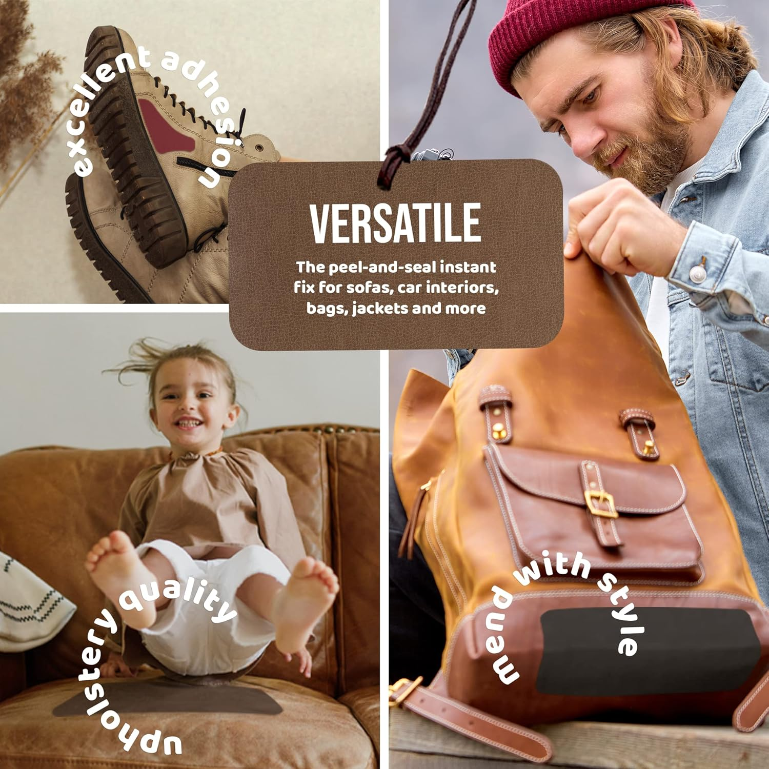 Mastaplasta Original Self-Adhesive Leather Repair Patch - Light Grey 28 X 20 Cm (11" X 8"). Your Instant Upholstery-Quality Leather Repair Kit for Sofas, Car Interiors, Bags, Vinyl & DIY