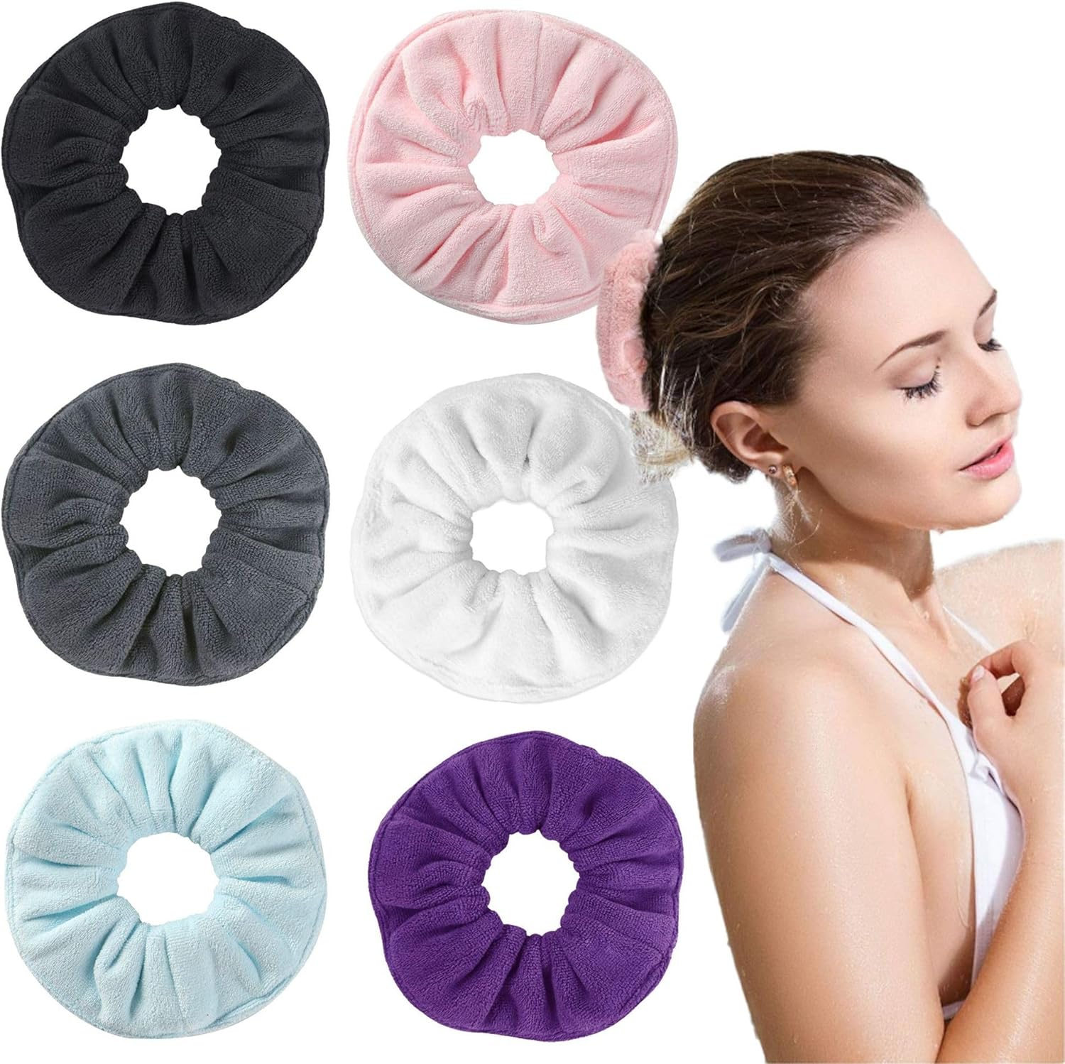 Super Towel Scrunchies for Drying Hair, Absorbent and Soft Microfiber for Frizz Free, Large Thick Ponytail Holder Wet Hair Accessories for Women and Girls, 4 PCS (Black, One Size) image number 2