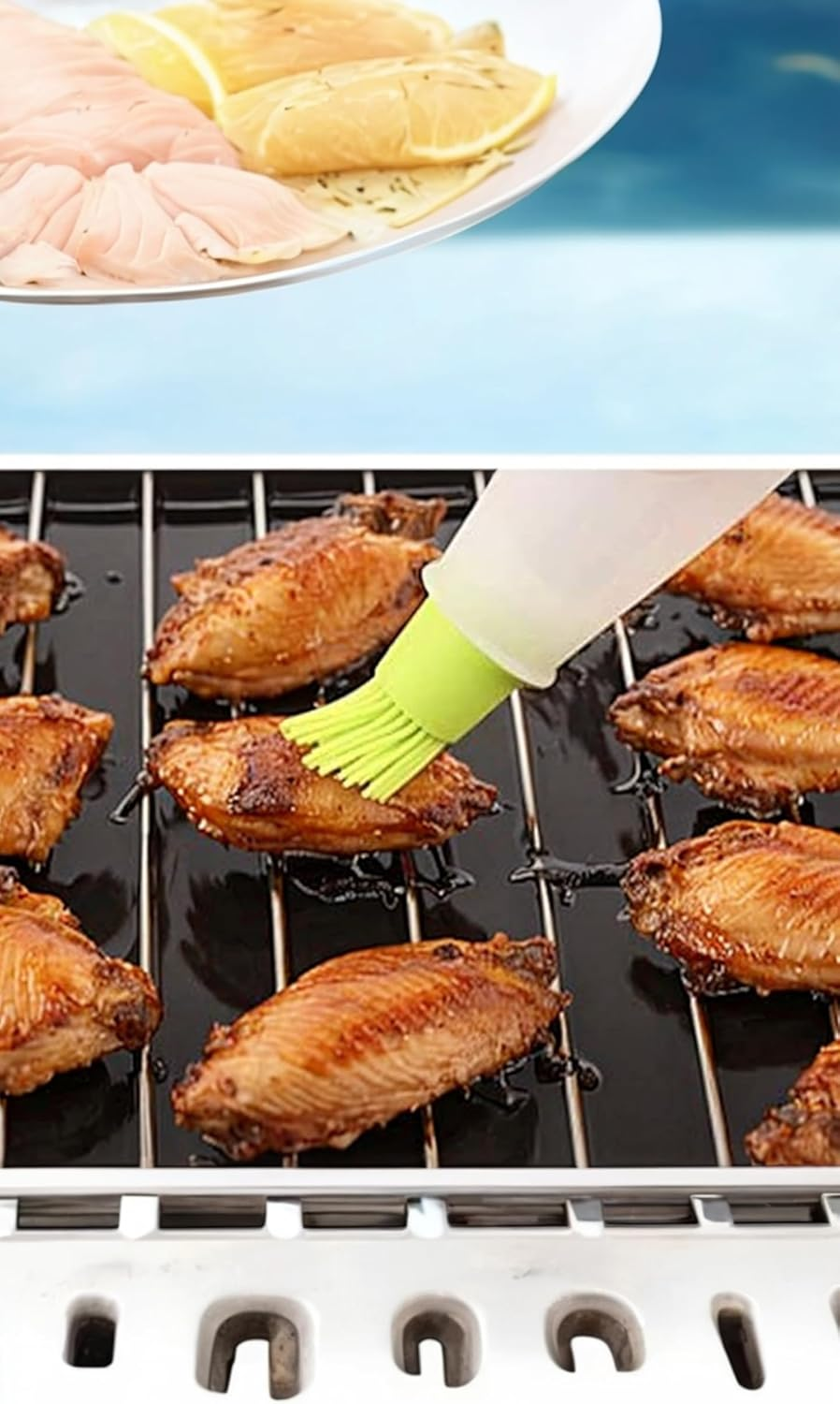 BBQ Pastry Basting Brushes, Heat-Resistant Silicone Oil Bottle Brushes for Sauce, Honey, Grill & Cake, for Barbecue, Cooking, Frying - Kitchen Tools Set of 2, Green & Orange image number 2