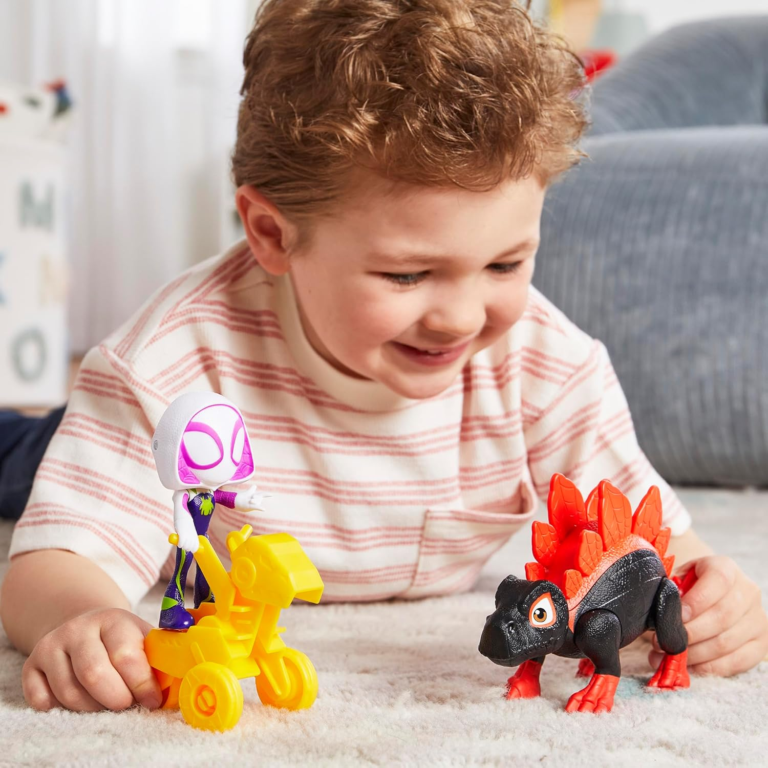 Marvel Spidey and His Amazing Friends Dino-Webs Dino Spin & Ghost-Spider 4-Inch-Scale (10Cm) Spider-Man Action Figure Set, Toys for Kids Ages 3 and Up image number 2