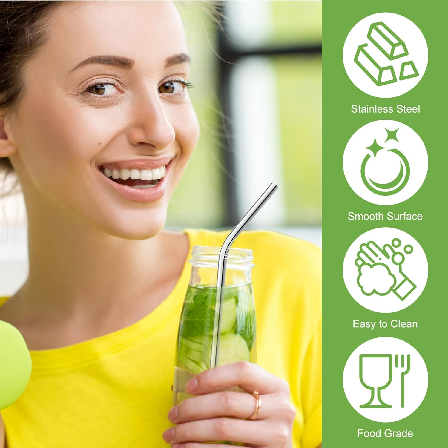 Ozgrove Reusable Metal Straws Set, 304 Stainless Steel 1 Straight 1 Bent & Thick Boba Straw with Cleaning Brushes & Cloth-Container, Anti-Wrinkle Drinking Cup Accessories for Smoothie Bubbling Tea image number 5