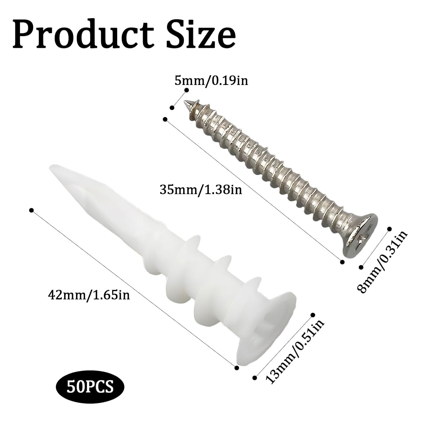 100 Pcs Drywall Anchor, Gypsum Board Wall Anchors and Screws, Threaded Plastic Gypsum Board Anchor Bolt Kit, Hardware Accessories Expansion Plug Rubber Particles, Suitable for Gypsum Board image number 3