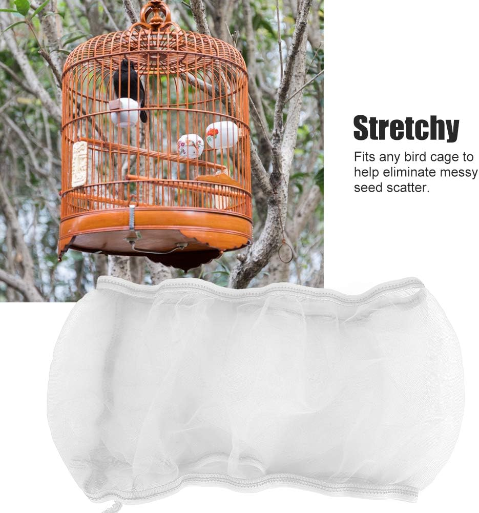 Alvinlite 2 Pieces Bird Cage Seed Catcher Nylon Mesh Seeds Guard Net Cover Stretchy Shell Skirt Traps Cage Basket Soft Airy(White) image number 5