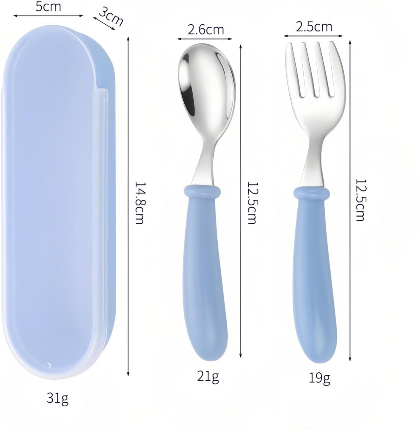 Taoluwin 1Sets Toddler Cutlery, Kids Cutlery Set, on the Go Fork and Spoon Set, Toddler Silicone Stainless Steel Utensils Spoon Fork, for Baby Toddler BPA Free with Silicone Holding image number 3