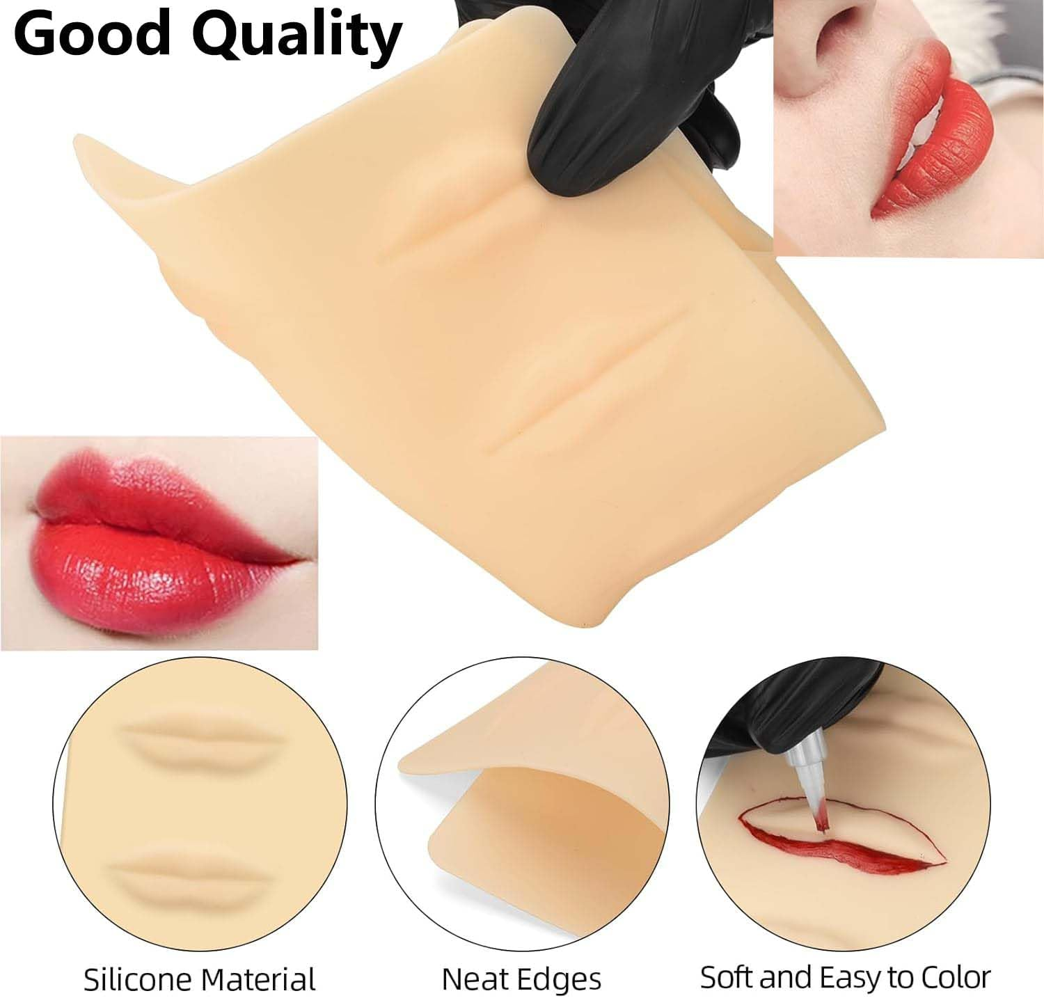 Lyuxzad 3Pcs Tattoo Practice Lips - 3D Soft Silicone Makeup Lips with 10 Shapes for Permanent Microblading Training image number 1