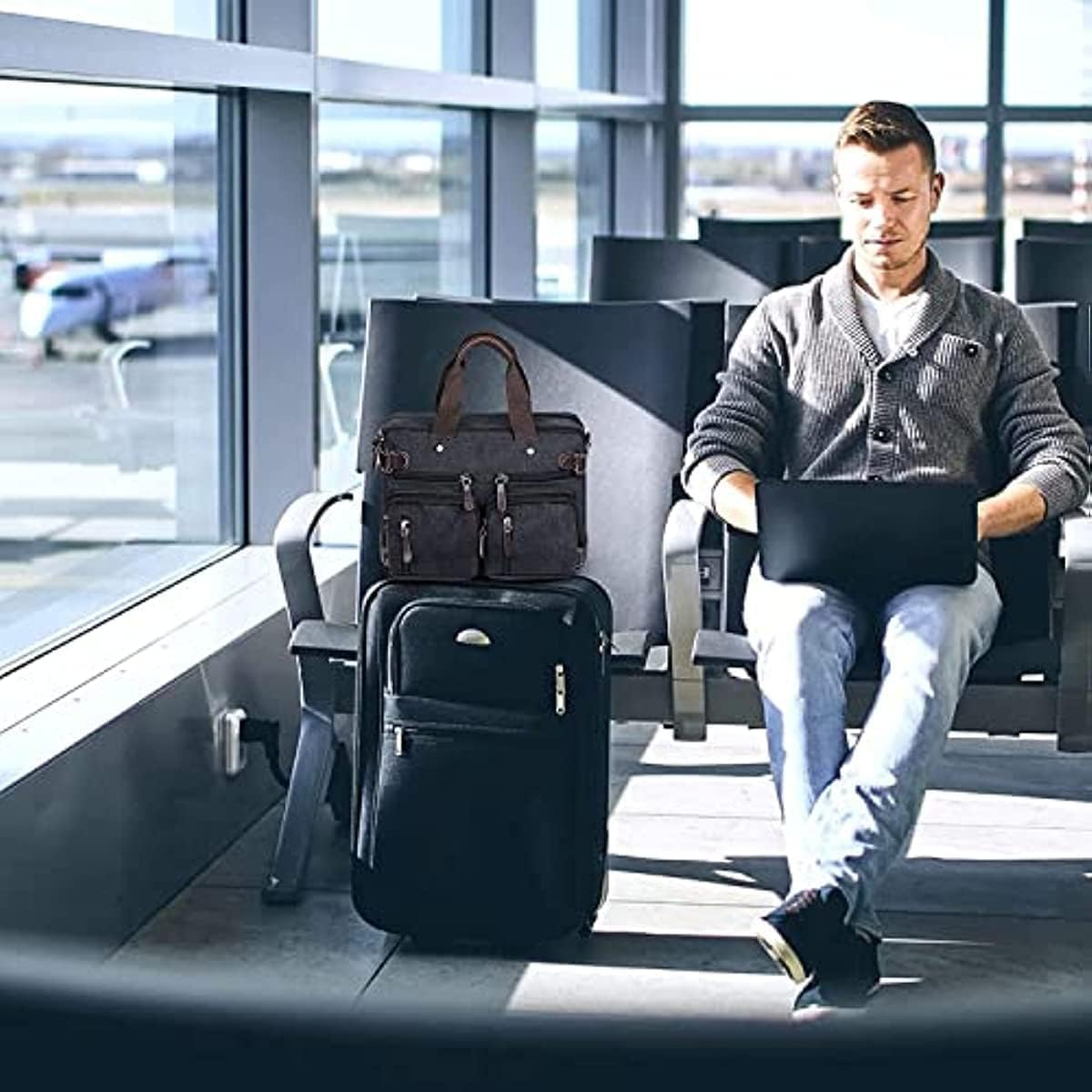 15.6 16 Inch Laptop Backpack, Convertible Crossbody Bag Men Women Multifunctional Messenger Bag Briefcase Laptop Handbag for Business/Travel image number 2