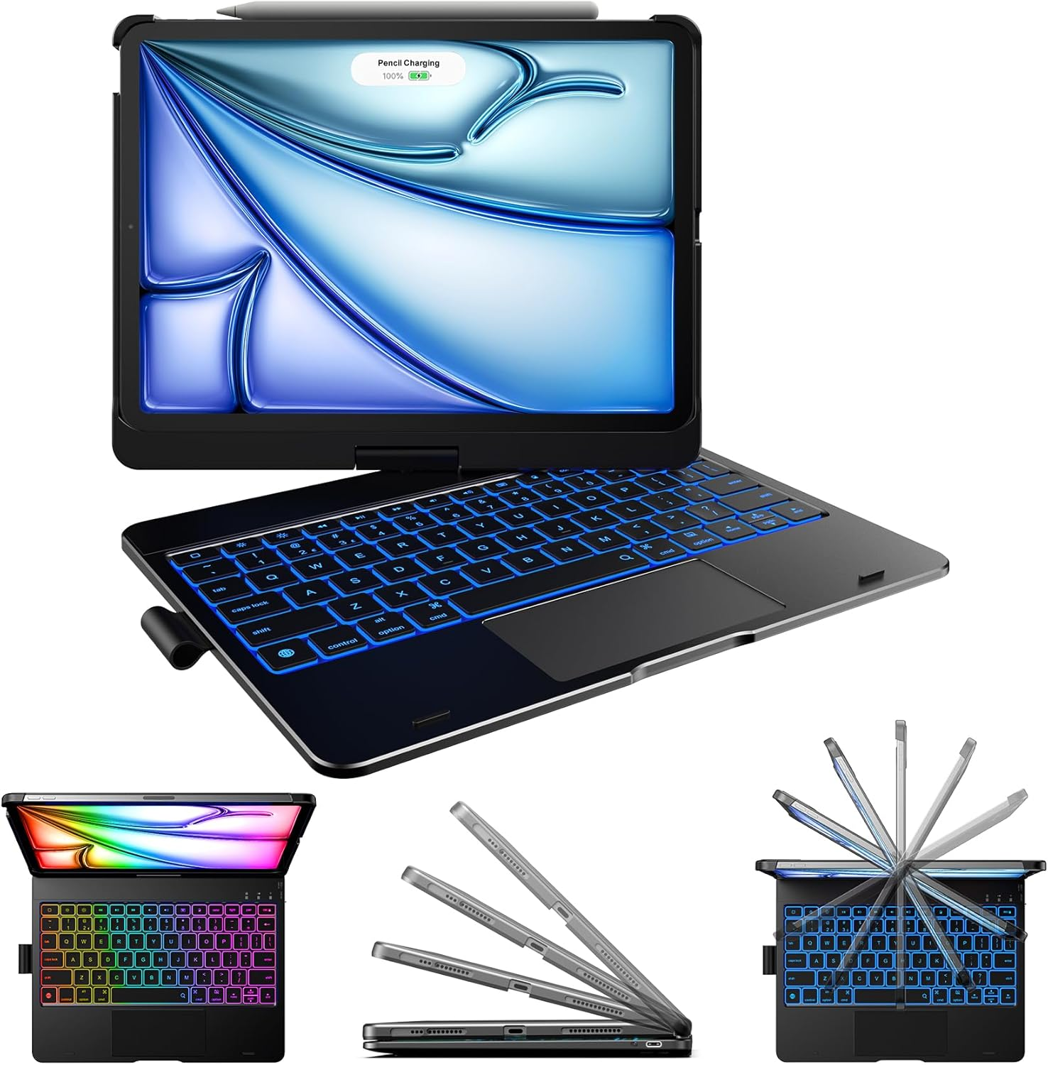 Typecase Touch Keyboard Case for Ipad Air 11-Inch (M3 2025 / M2 2024)& Ipad Pro 11(4Th/3Rd/2Nd/1St Gen):Multi-Touch Trackpad & 11 Colors Backlight&360&deg;Rotatable,Thin & Light for Ipad Air 5/4 Gen,Black