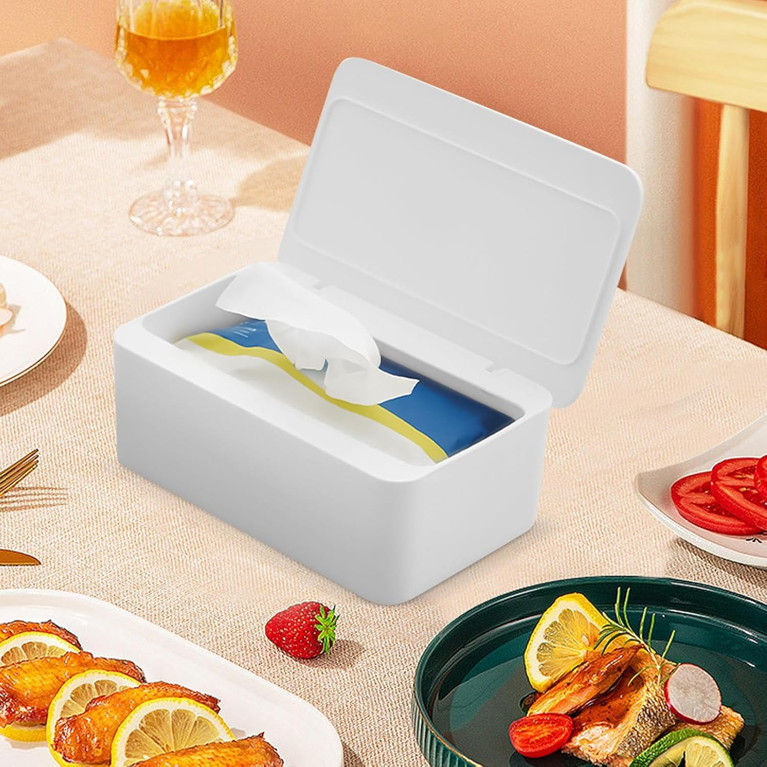 Wet Wipes Container | Baby Wipe Holder - Reusable Tissue Paper Storage Case for Desk, Restaurant, Living Room, Toilet, Nursery, Bathroom, Bedroom, Counter, Home - White image number 2