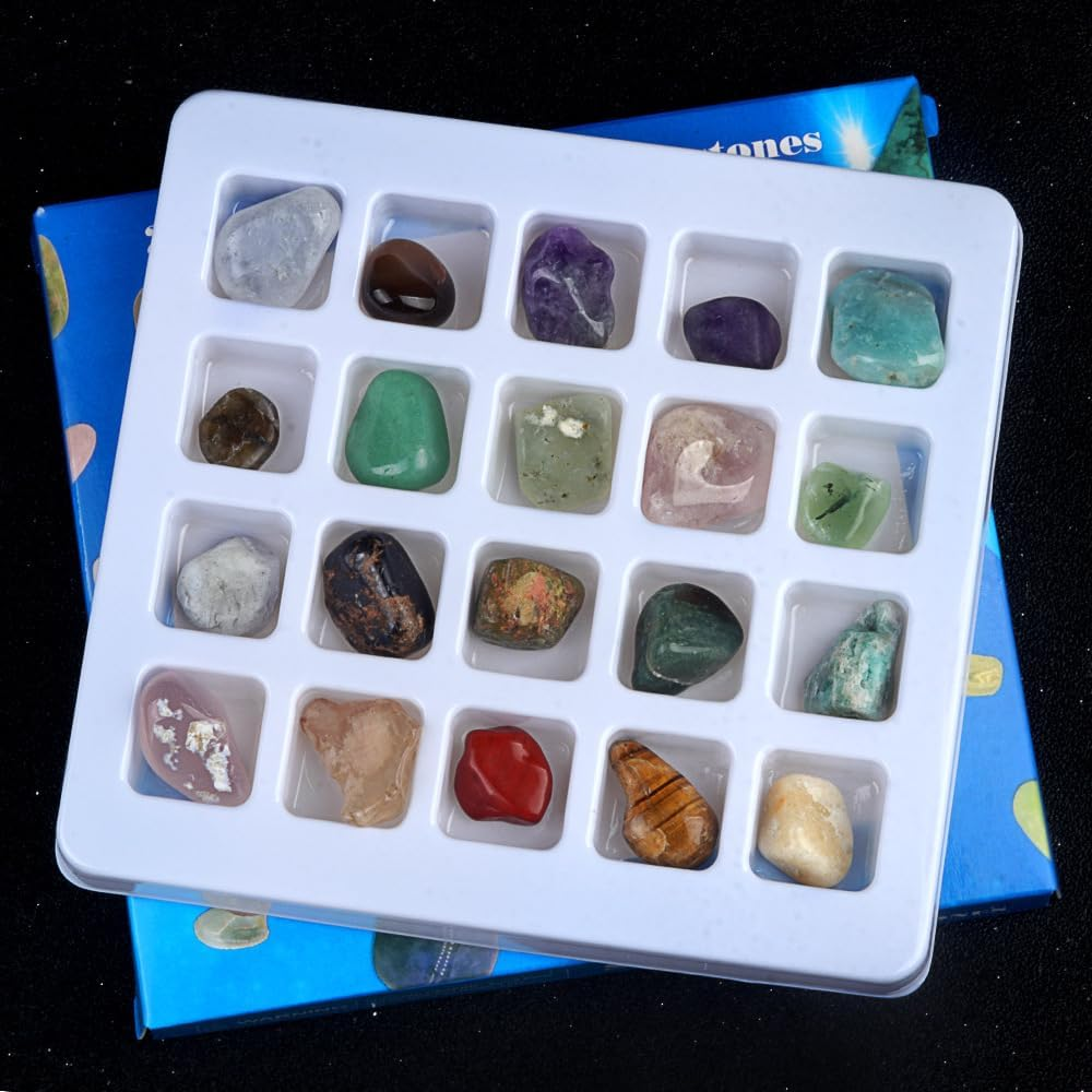 20Pcs/Set Mini Natural Stones Gift Box,Natural Stone Ornaments for Science Education Healing Crystal Tumbled Rough Stone Chakra Raw Stone Meditation Reiki Collection