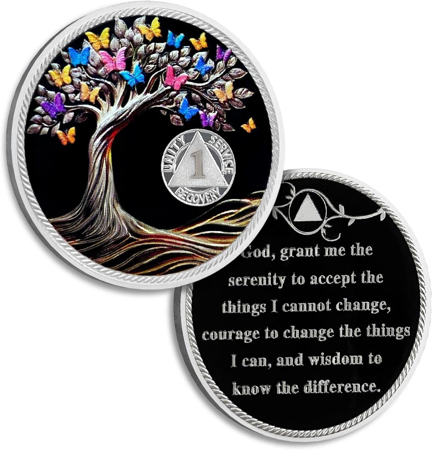 1 Year Sobriety Coin Butterfly Tree of Life AA Chips and Medallions Sobriety Recovery Chip Sober Token Sobriety Gifts for Men Women Celebrating Alcoholics Anonymous Recovery