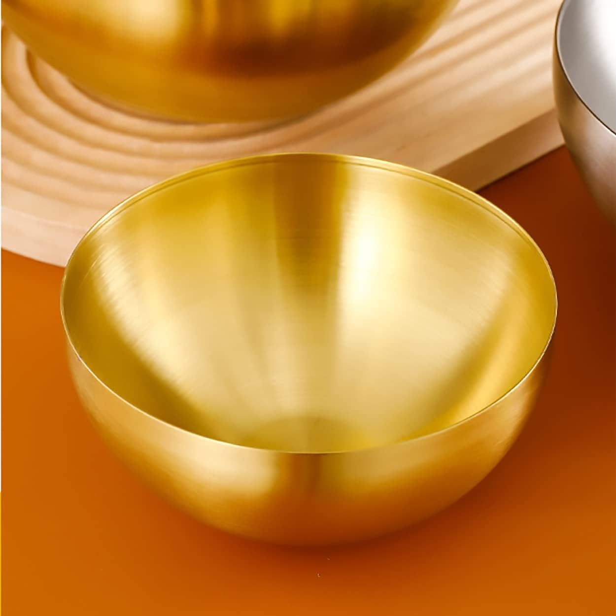 Dadamong Stainless Steel Salad Bowls, Mixing Bowls, Nesting Bowls, Snacks Bowls, Serving Bowls for Mixing, Cooking, Baking, Prepping, Set of 2, Small & Large - 5.9 & 7.9 Inch (Gold) image number 3