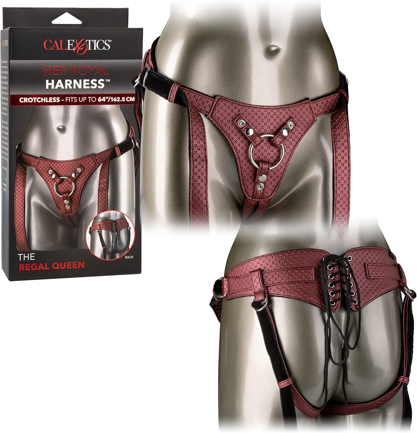 Calexotics Her Royal Harness the Regal Queen - Adjustable Designer BDSM Probe Strap on Thong Harness - Sex Toy Lingerie for Couples and Women - Red, 1 Count image number 1