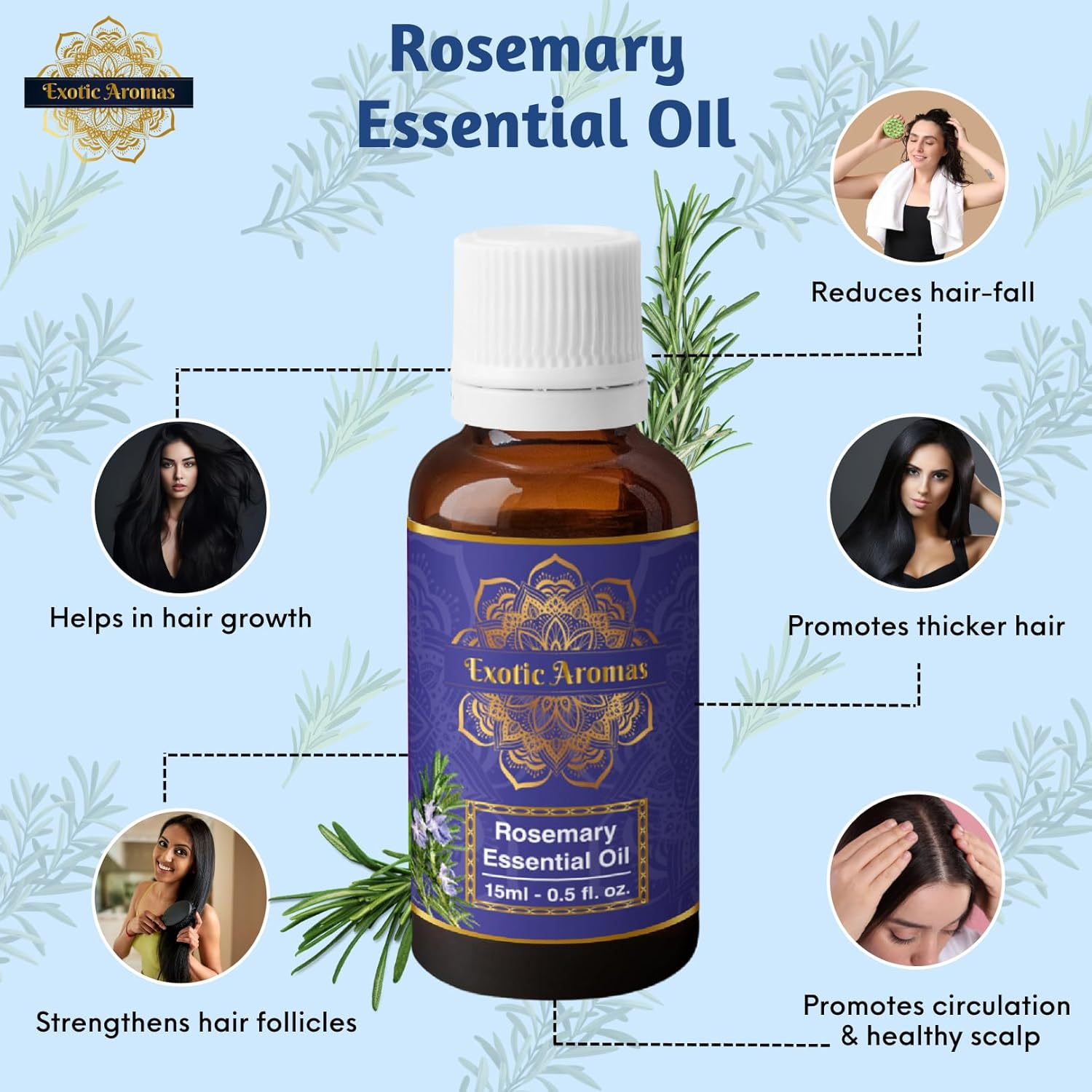 Precious Aromas Rosemary Oil for Hair Growth,Skin,Aromatherapy 100% Pure & Natural (Pack of 2) image number 1