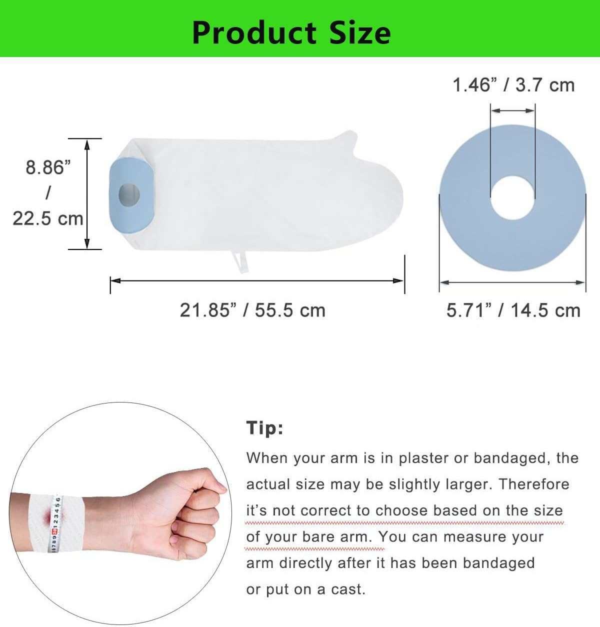 Cast Covers for Shower Arm 1PCS Adult Waterproof Long Full Protector Cover Soft Comfortable Watertight Seal to Keep Wounds Dry Bath Bandage Broken Hand,Wrist,Finger,Elbow Reusable Durable image number 3