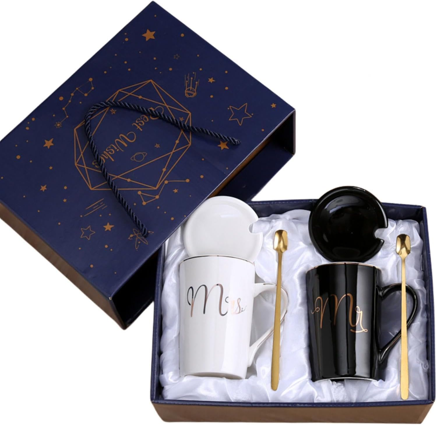 YOZRAN Coffee Mugs Set Couple Cups, Wedding Presents for Bridal Shower, Engagement Gifts Couple Gifts, Birthday for Him Her Husband Wife Anniversary (Black&White)