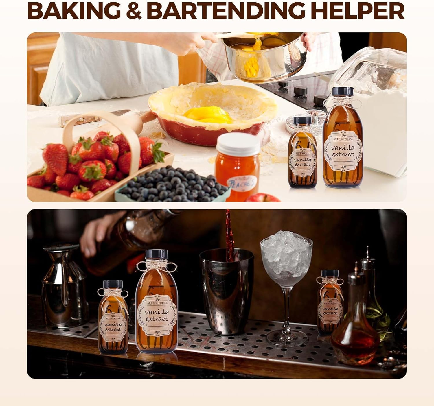 12 Pack, 8 OZ Amber Glass Bottles with Caps Leakproof Refilllable Empty Brown Boston Sample Dispensing Bottles for Homemade Vanilla Extract, Essential Oils, Potion, Juice, Ginger Shots, Liquids image number 2