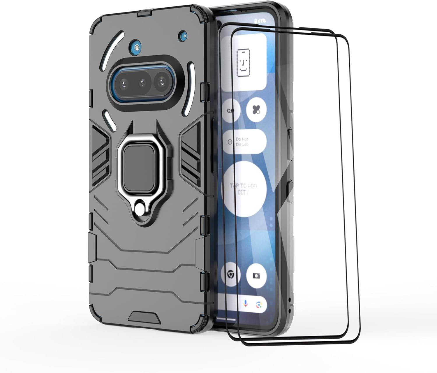 ESTH Compatible with Nothing Phone (3A) Case with 2 Pieces Protective Film [Durable] Ring Stand Case [For Mobile Phone Holder Car Magnet] Military Shockproof Mobile Phone Case, Black image number 5