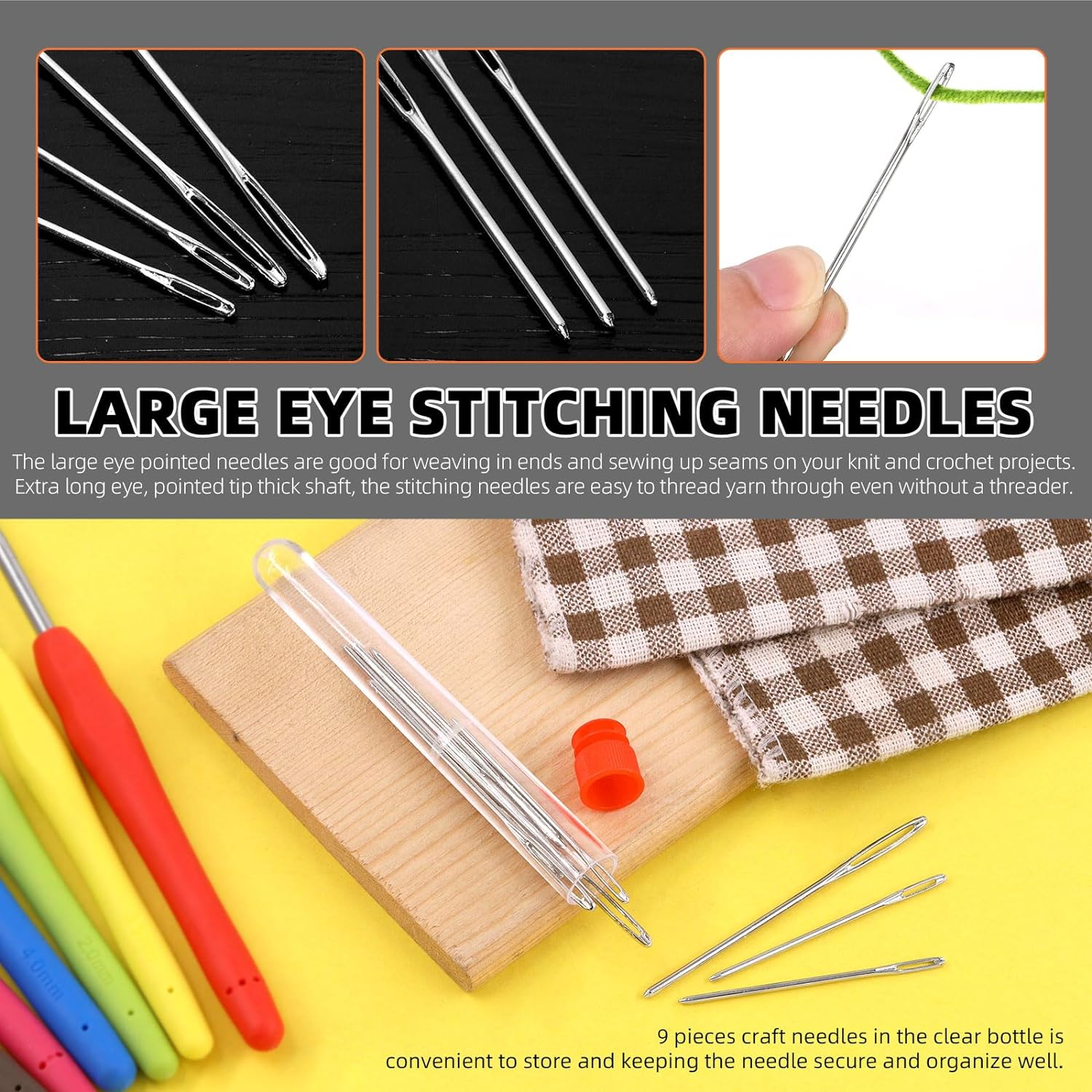 Tanstic 29Pcs Crochet Hooks Set with Ergonomic Handle Crochet Hooks(2-6Mm), Large-Eye Blunt Needles, Stitch Markers and Storage Case for Arthritic Hands Beginners image number 2