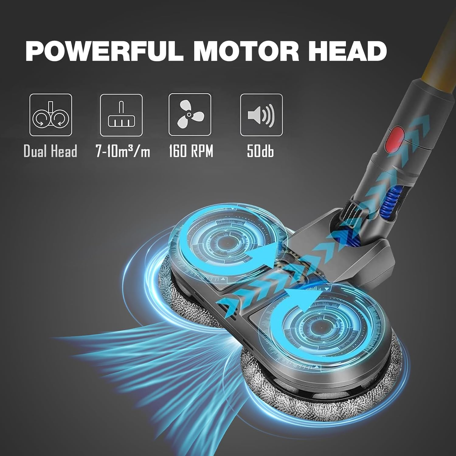 Electric Mop Head Attachment Compatible with Dyson V7 V8 V10 V11 V15 Vacuum Cleaner Motor Head for Cleaning Floor Vacuum Cleaner Accessories for Dyson Includes 6 PCS Washable Dry & Wet Mopping Pads image number 4