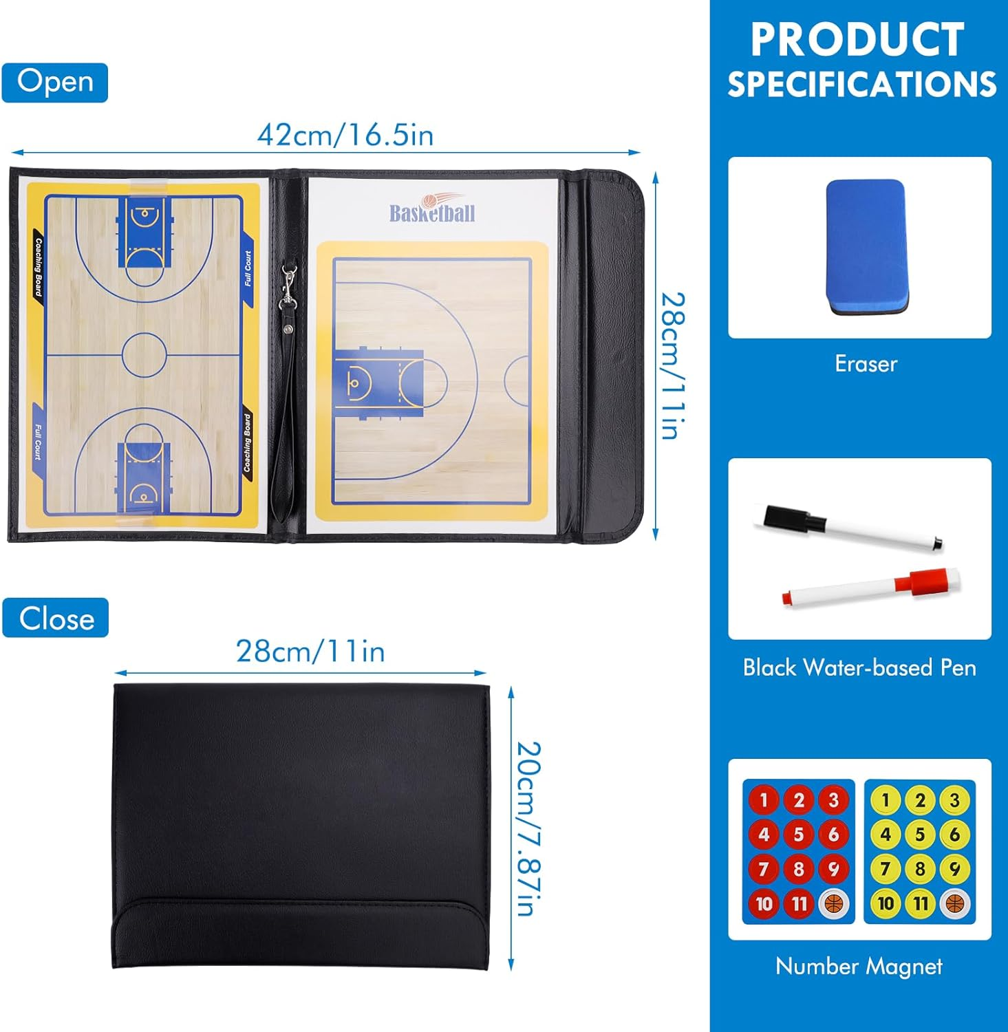 Basketball Coaching Board, Magnetic Basketball Coaching Tactics Board Portable Erase Coaching Marker Tactics Board Whiteboard Coach Training Equipment for Teaching and Game Plan Demonstration image number 5