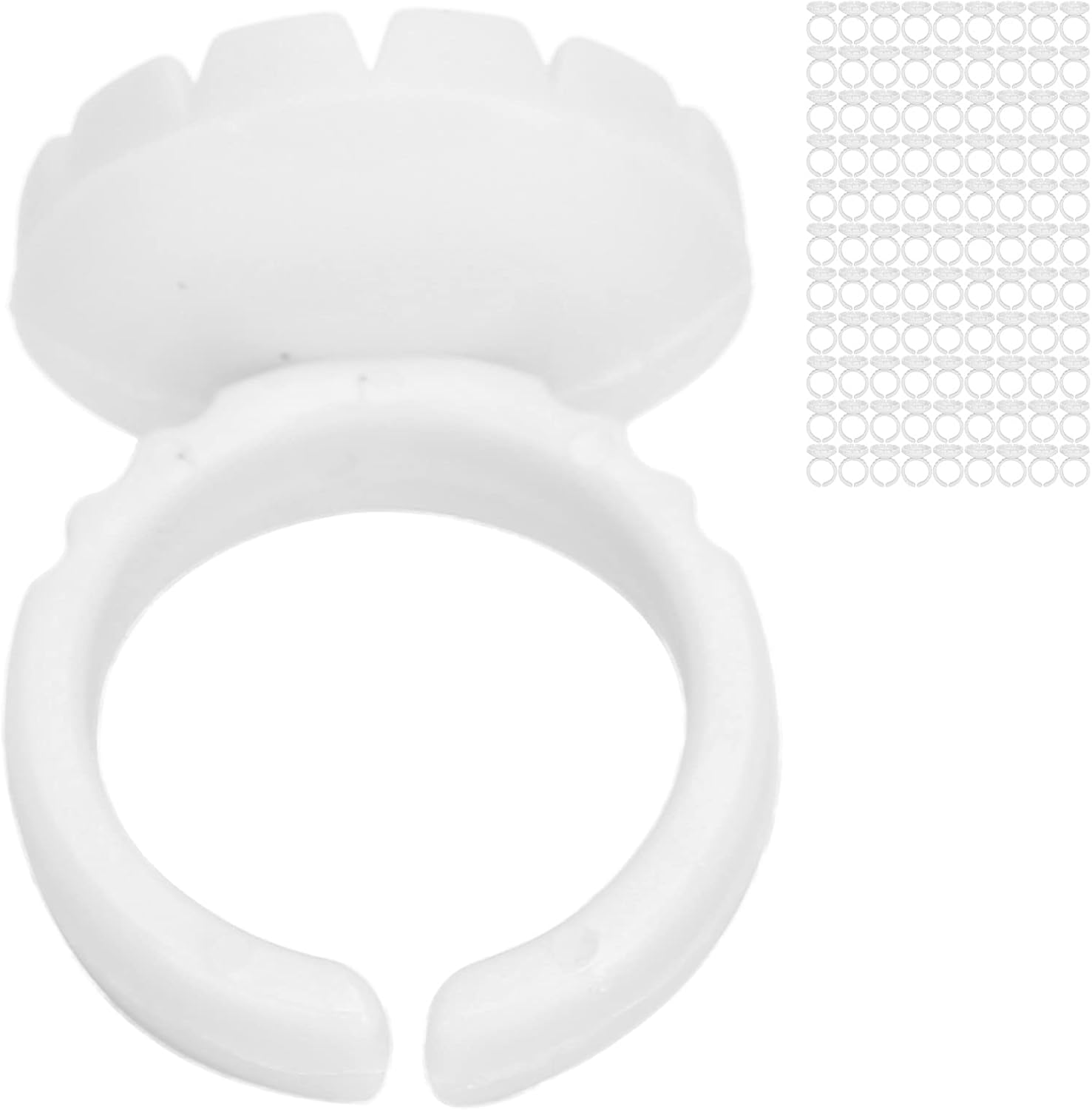 Fafeicy 100PCS Disposable Eyelash Glue Rings, Lash Extension Glue Trays, Professional Adhesive Holder Cups for Eyelash Extension Tools Kits (100 White Pack)