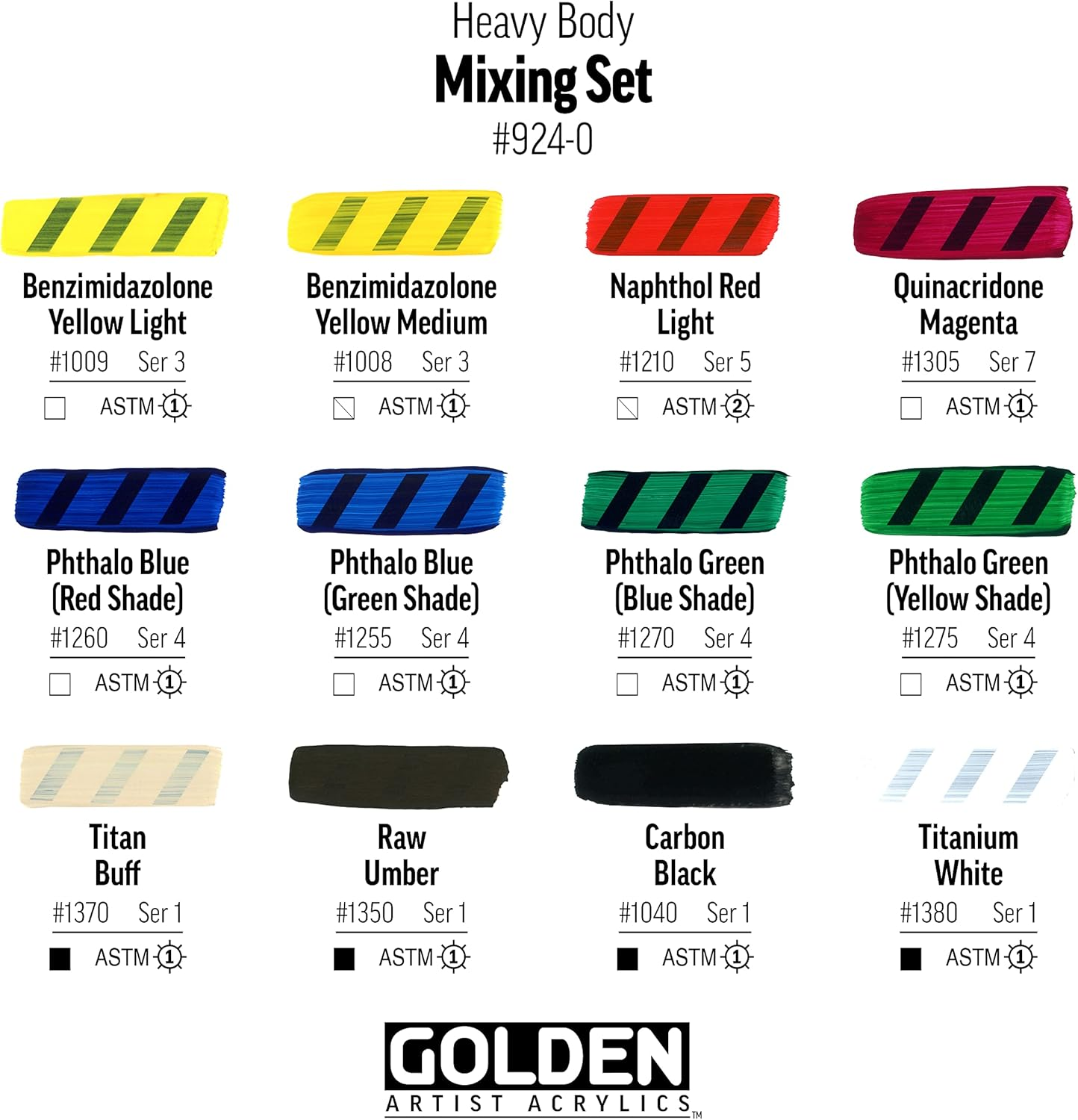 Golden Artist Colors, Heavy Body Acrylics, 12-Color Mixing Set