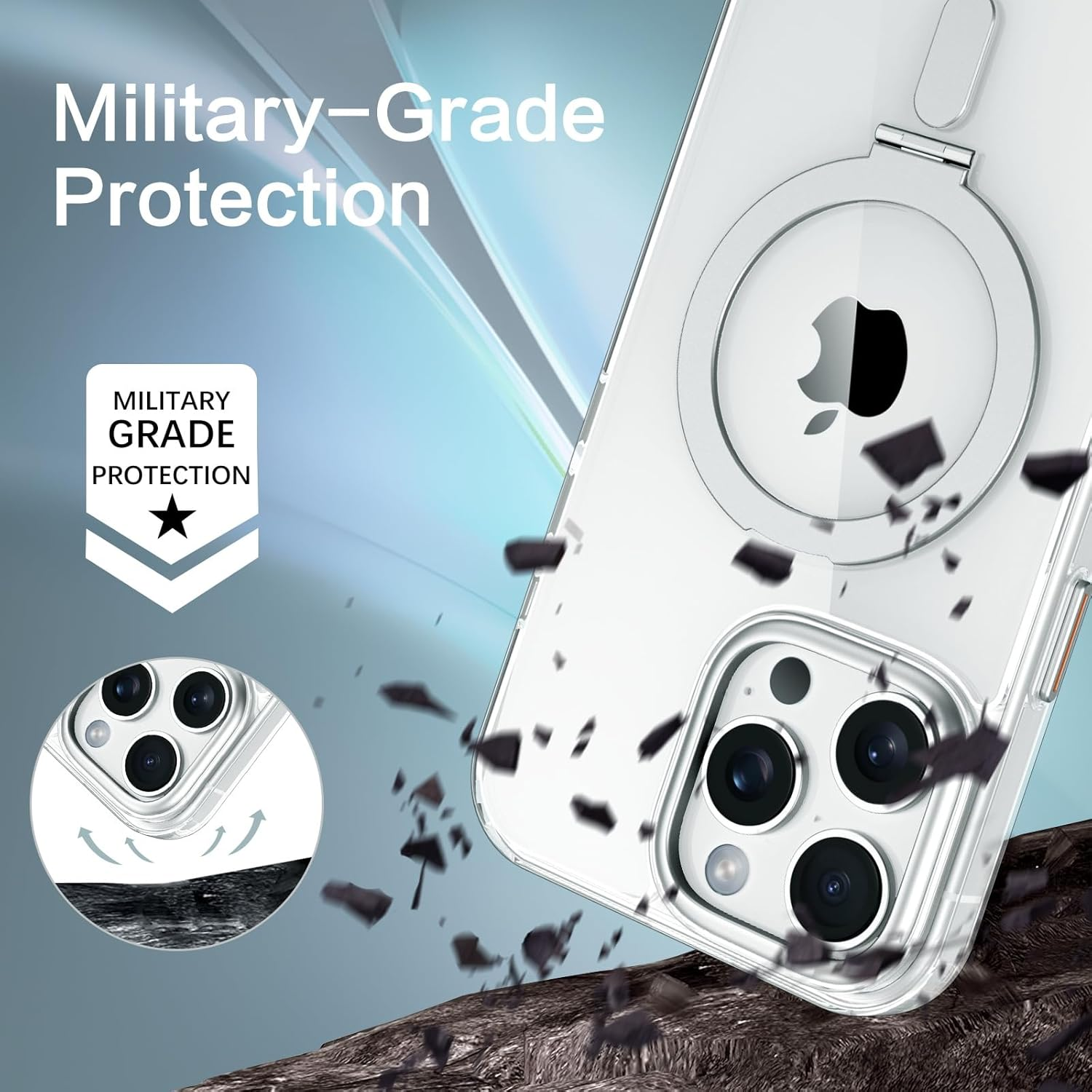 DOMAVER Magnetic for Iphone 16 Pro Max Case with 360&deg; Rotatable Ring Stand, Compatible with Magsafe, Military-Grade Drop Protection, Slim Shockproof Phone Case for Iphone 16 Pro Max 6.9", Clear image number 4