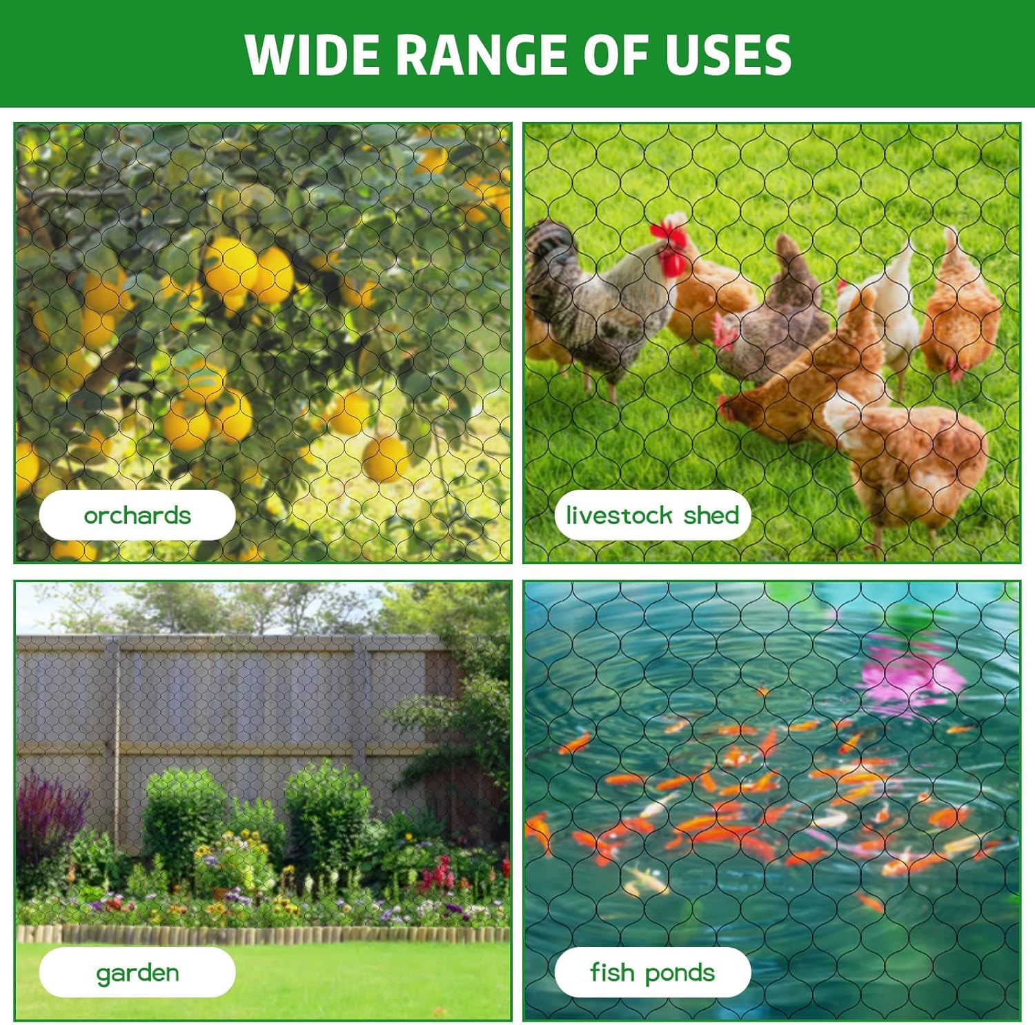 Bird Netting for Garden,Poultry Nylon Mesh Net Netting,Multi-Purpose Fruit Tree and Plant Protection Netting，15 * 7M Bird Netting (Black) image number 4