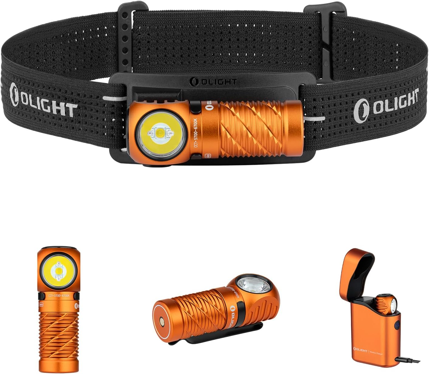OLIGHT Perun 3 Mini Kit LED Rechargeable Headlamp with Charging Case Max 1250 Lumens Max 60 Days IPX8 Waterproof Torch Features 5 White Light and 3 Red Light Modes (Orange)