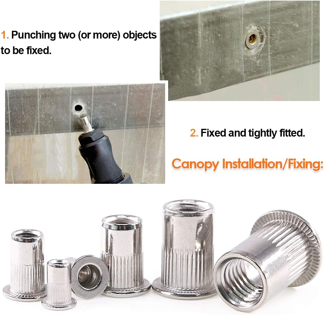 Keadic 126Pcs Metric Stainless Steel Rivet Nut Flat Head Threaded Insert Nutsert Assortment Kit - M3 M4 M5 M6 M8 M10 image number 5