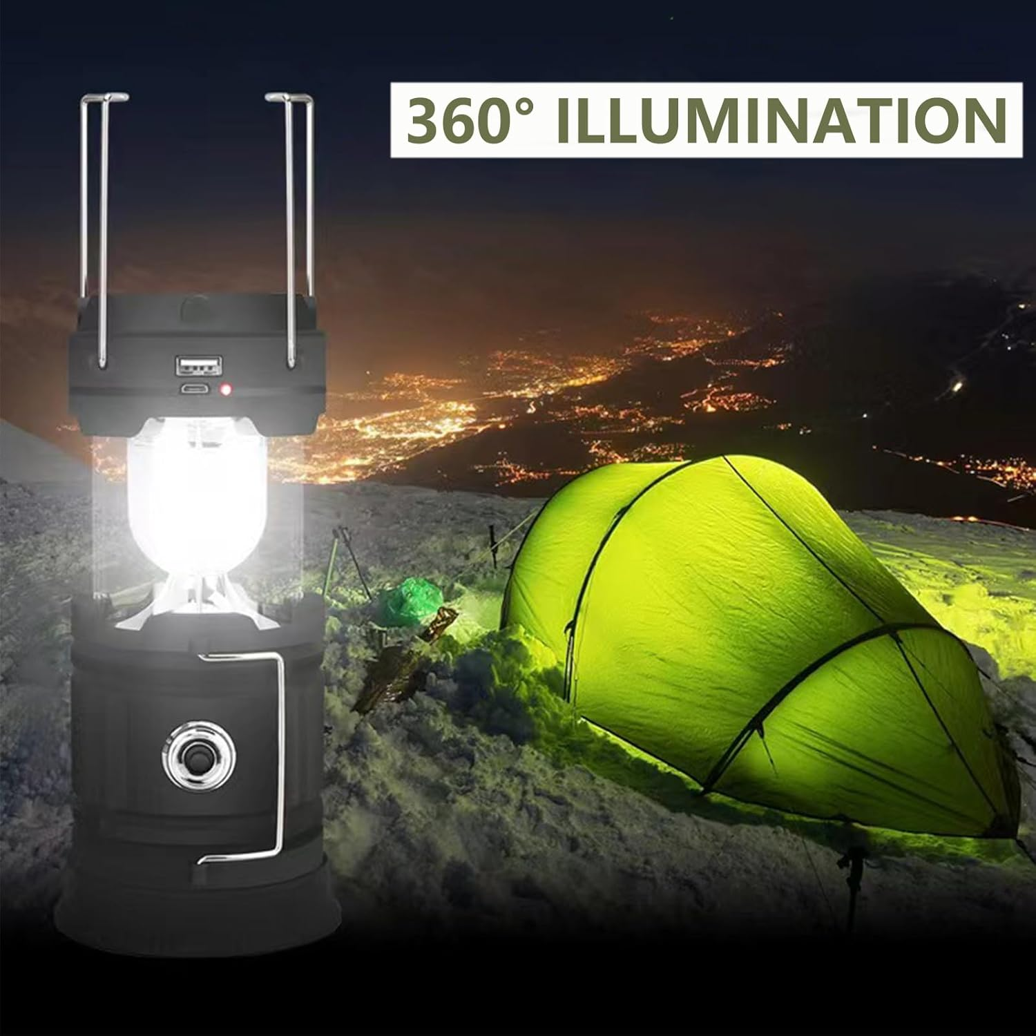 Collapsible Portable Solar Camping Lantern, USB Rechargeable LED Flashlight Survival Kits for Wild Camping Home Emergency Light Power Outages Hiking Hurricane (1 Pack) image number 1