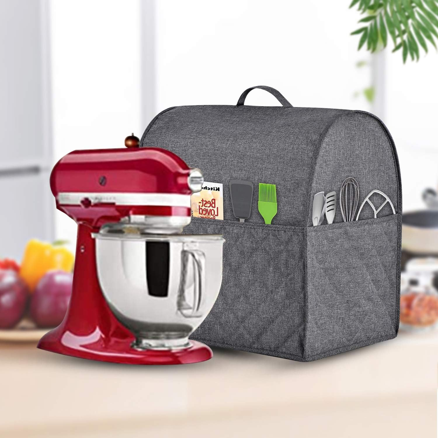 Stand Mixer Dust-Proof Cover for Kitchenaid Mixer，Multi Pockets for Various Kitchen Appliance Accessories，Water-Resistant，Easy Cleaning (Grey, Fit for Tilt Head 4.5-5 Quart) image number 2