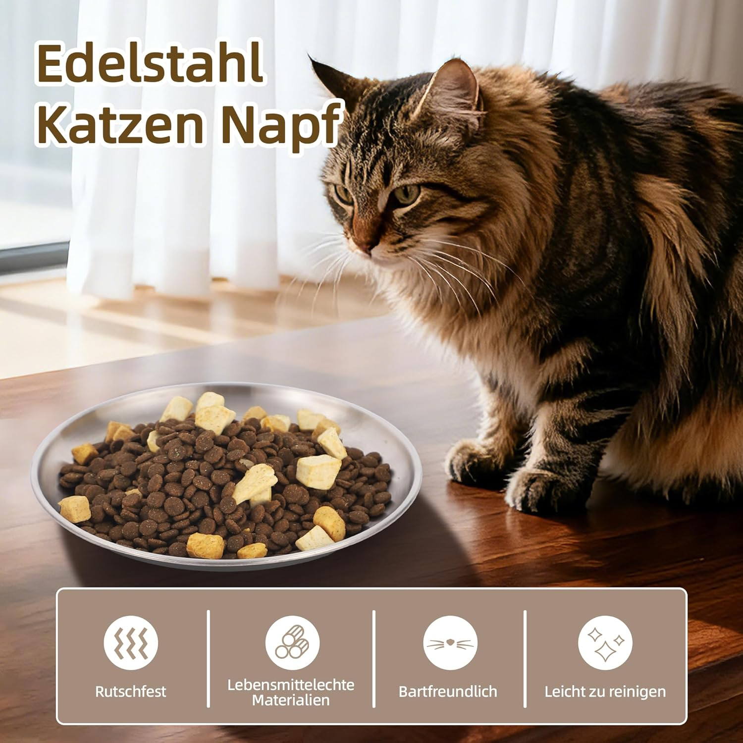 Nayelf Stainless Steel Flat Cat Bowl, Feeding Bowl, Cat Bowl, Non-Slip Cat Plate against Whisker Fatigue, Feeding Bowl for Persian Cats and Short-Legged Breeds, Dishwasher Safe (2 Pieces) image number 4