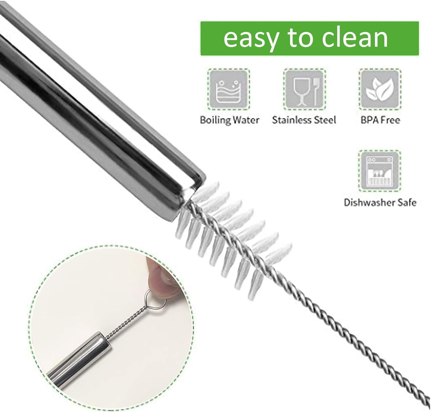 10 Pack of Reusable Stainless Steel Metal Straws, 4 Straight + 4 Bent 30Cm Metal Straws with 2 Cleaning Brushes, Straw Compatible with 40Oz Stanley Cup image number 2