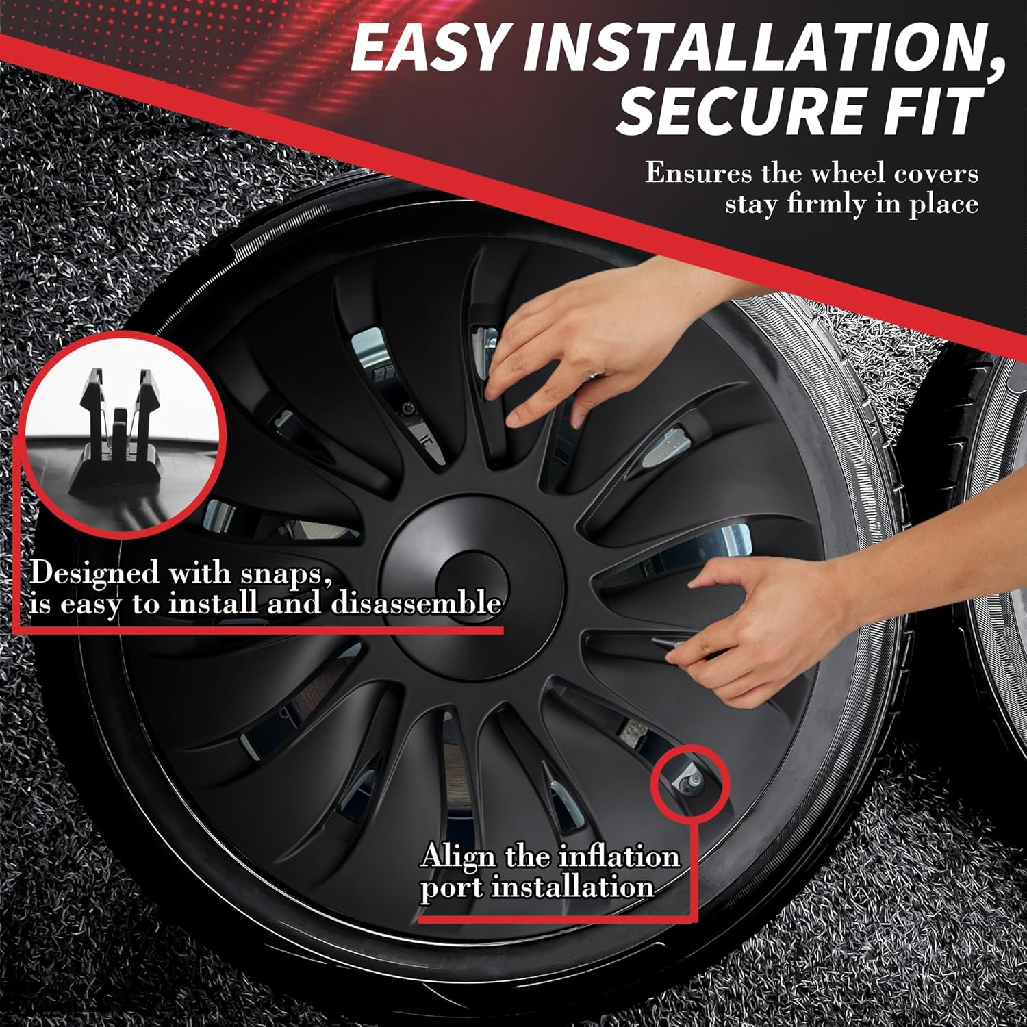 LPZAKVE Tesla Model Y Wheel Covers 19 Inch, Symmetrical Matte Black Hubcaps Accessories Fit to Tesla Model Y 2024 to 2021, Set of 4 Pcs Rim Protector (Storm Style B) image number 3