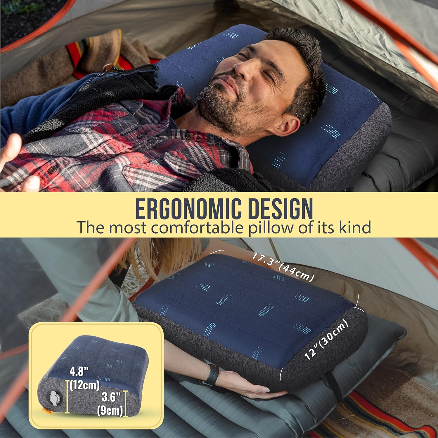 TREKOLOGY Premium Inflatable Camping Pillow with Removable Foam-Padded Case, Noise-Reducing Camp Pillow, Ergonomic Inflatable Pillow for Camping, Hiking, Backpacking, and Air Travel, ALUFT Pro SE image number 2