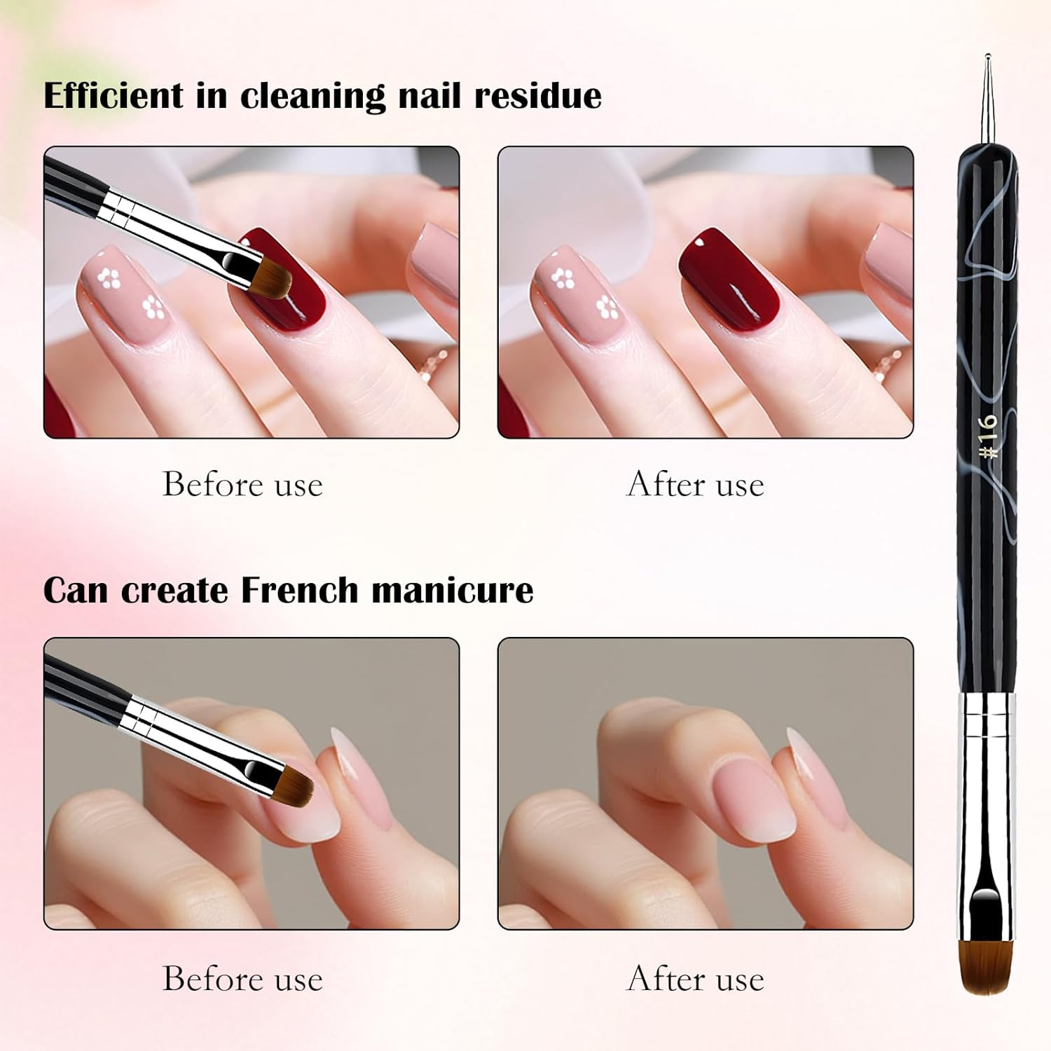 4Pcs French Manicure Brush Set in Four Sizes, Ergonomic Art Supplies Personalization Nail Design Tools, Suitable for Professional Nail Technicians & Novices image number 3