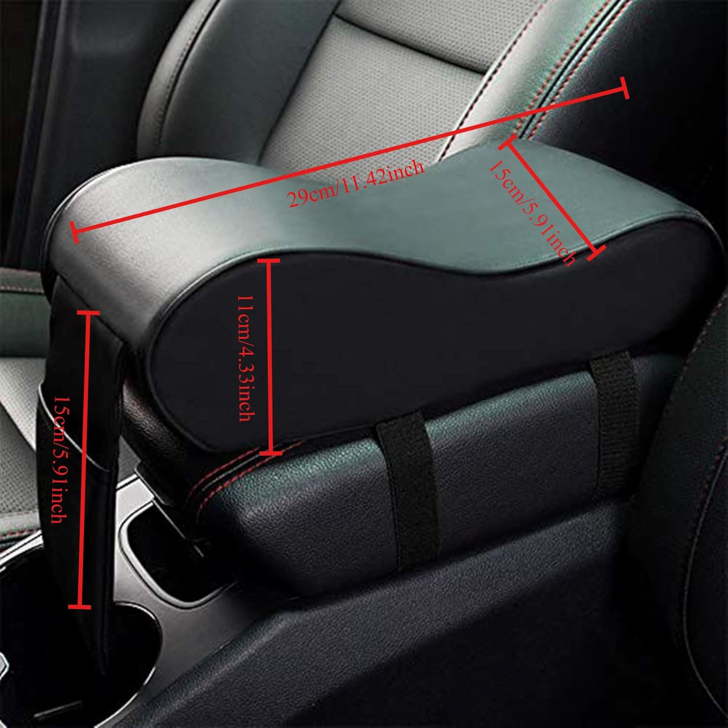 Car Armrest Cushion,Memory Foam Arm Rest for Car,Center Console Armrest with Phone Holder Storage Bag Universal Fit for Most Car (Black) - Black Red image number 4