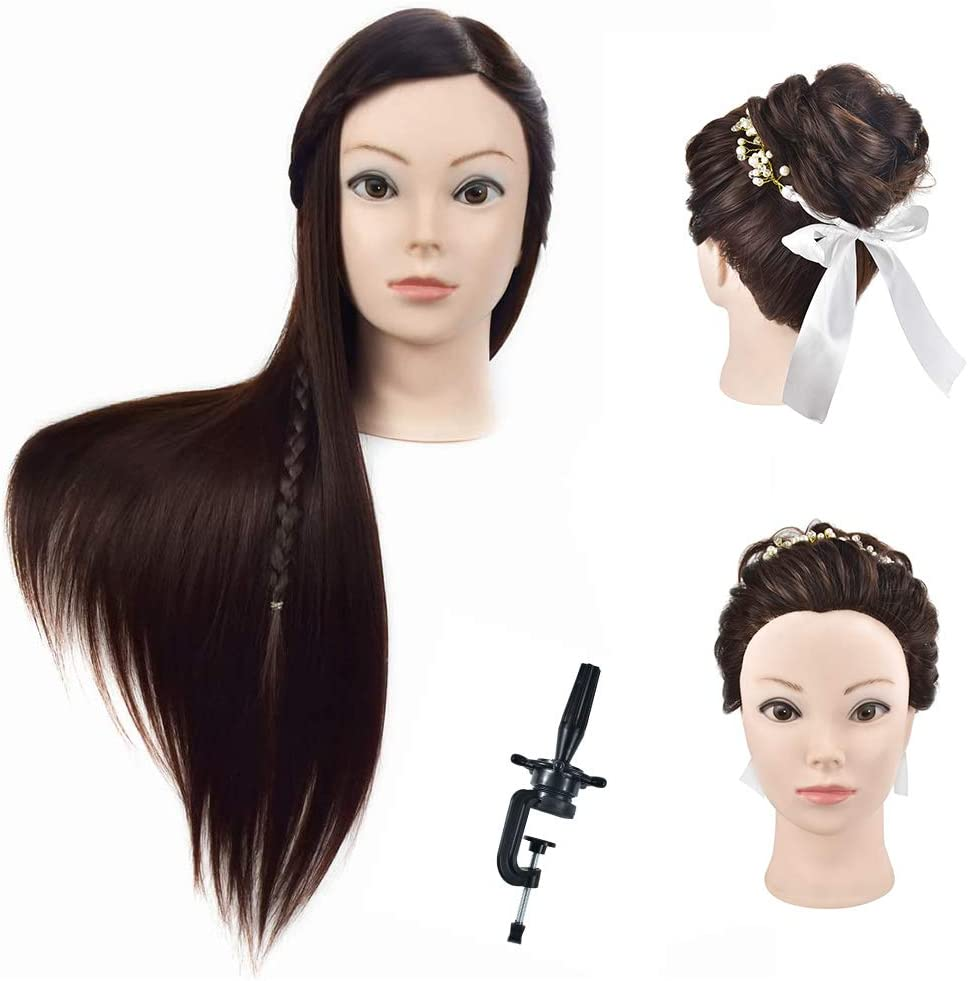 26" Hair Styling Training Head Cosmetology Mannequin Head Hairdressing Training Head Manikin Doll Head Synthetic Fiber Hair with Free Clamp image number 1
