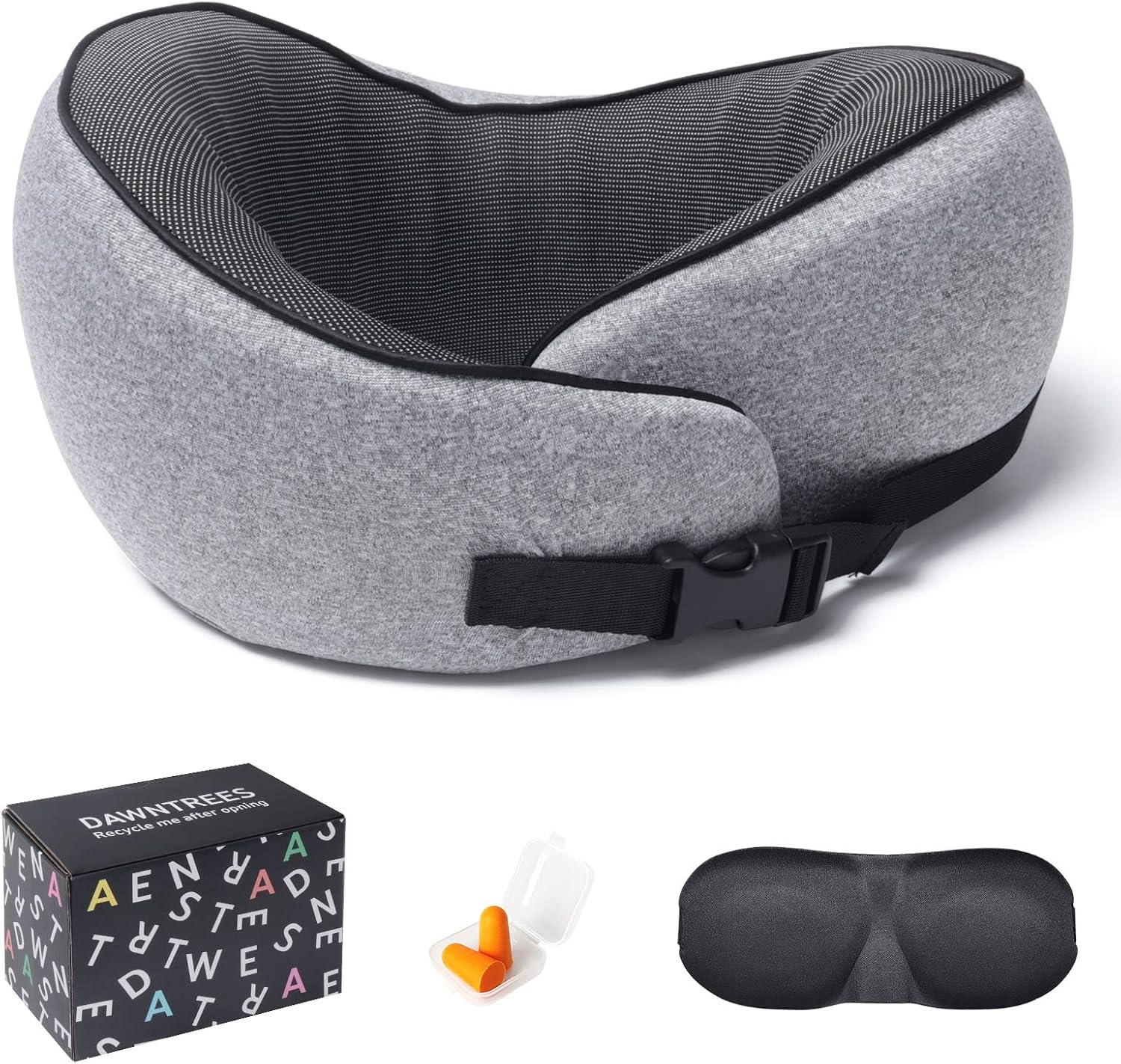 DAWNTREES Travel Pillow Neck Support, Memory Foam Neck Pillows for Travel Airplane,Business Trip with Luxury Bag,Travel Kit with 3D Eye Masks,Earplugs. image number 5