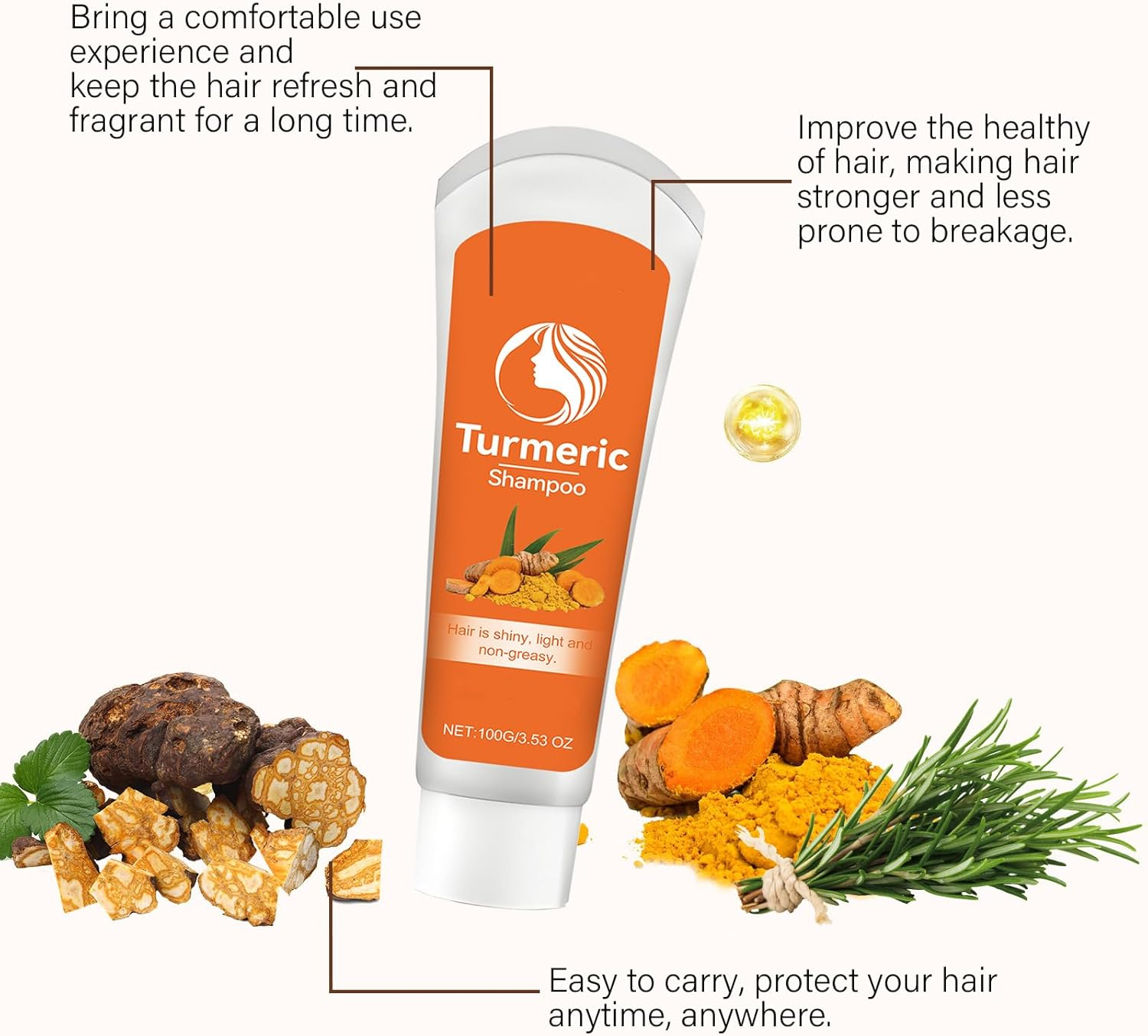 Turmeric Shampoo, Deeply Cleansing for Oil Hair, anti Loss and Frizzing, Relieves Dandruff, Nourishing & Strengthening for Thinning, Damaged and Dry Hair, Thickening Volumizing Shampoo (2Pcs) - 3Pcs image number 3