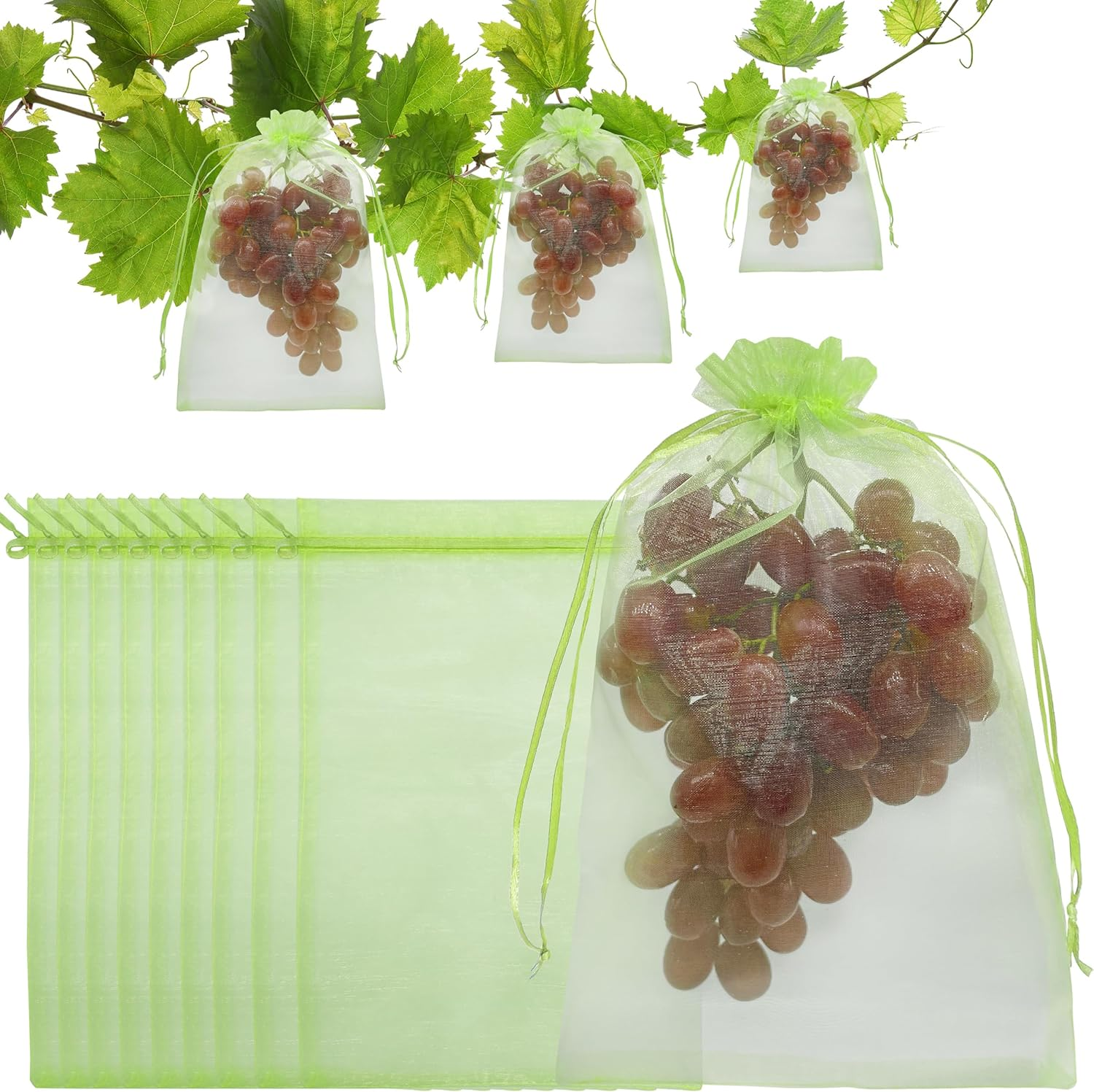 Jexila 50 Pack Fruit Protection Bags 12X16 Inch Fruit Netting Bags for Fruit Trees Fruit Cover Mesh Drawstring Bags Fruit Protectors Pest Barrier for Grapes Mango Flower Veggies Garden image number 2