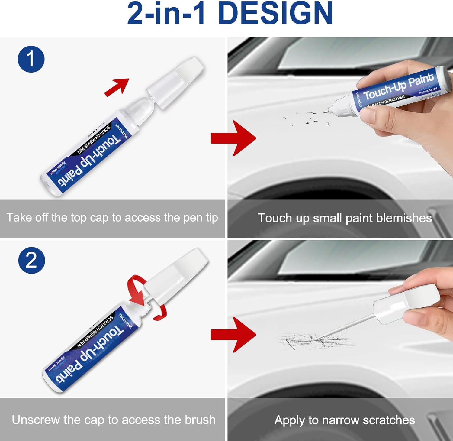 Polar White 149/9149 Touchup Paint Compatible with Mercedes-Benz, 2-In-1 Scratch Repair Pen Exact Color Match, Car Scratch Repair Pen image number 2