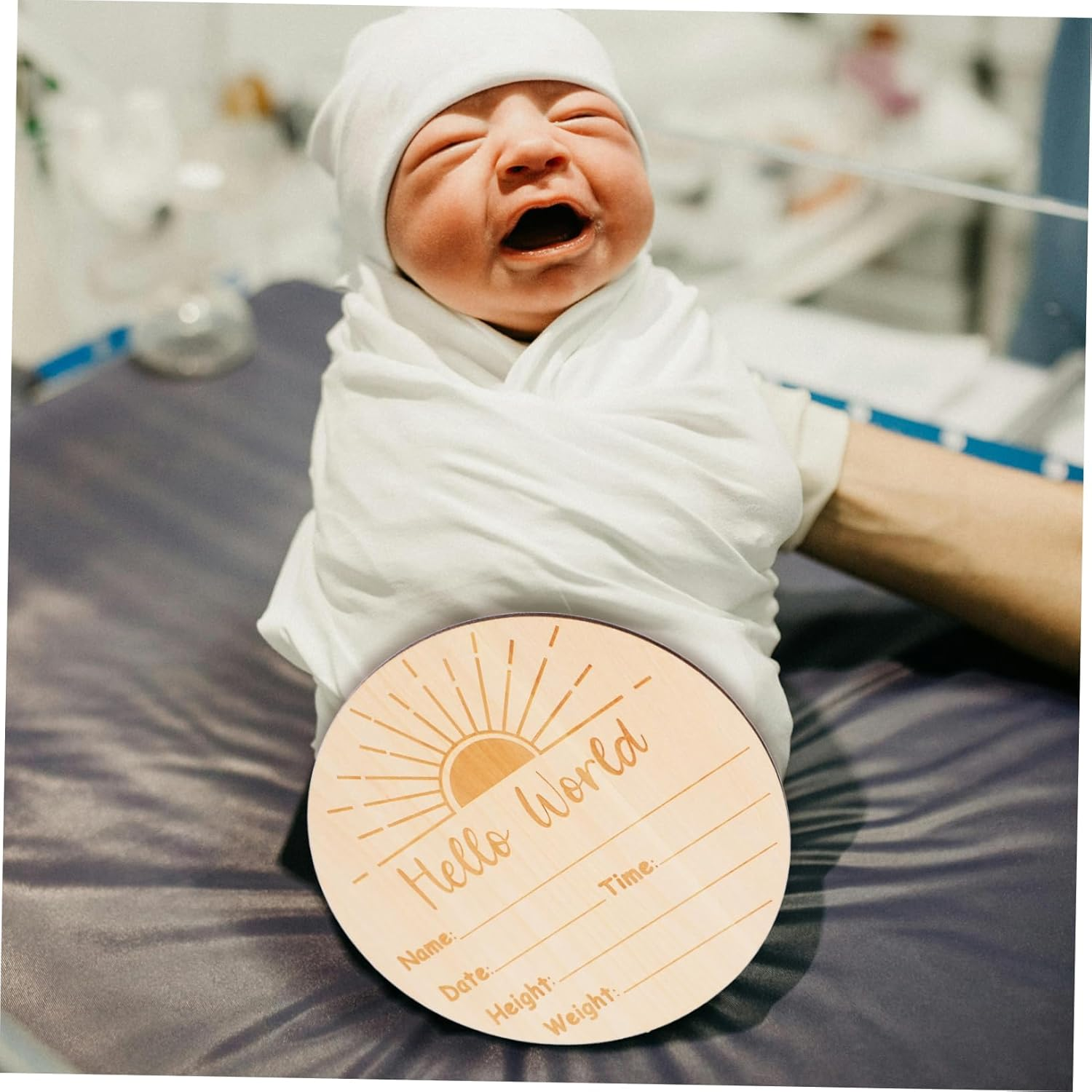 Birth Announcement Sign round Shaped Newborn Name Plaque for Hospital Photos Unique Milestone Keepsake Decor Safe Natural Wood image number 5