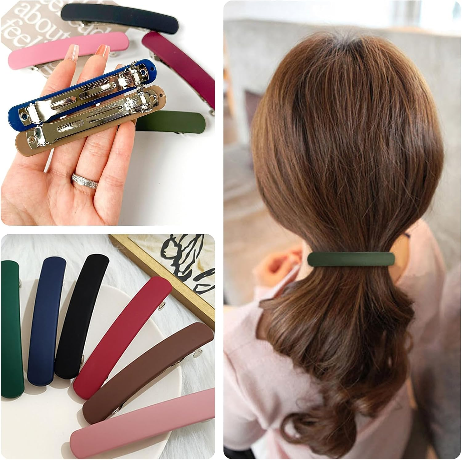 Hair Slides Hair Barrettes for Women,6 Pcs French Hair Clipscolored Hair Barrettes Flat Hair Barrettes Automatic Barrette Hair Clips for Women Thick Fine Hair image number 3