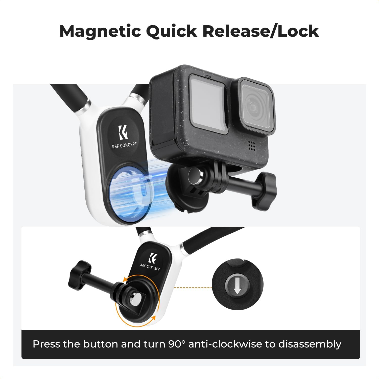 K&F Concept Magnetic Neck Mount Phone Holder, Hands Free Quick Release POV Video Vlog Flexible Angle Necklace Holder for Gopro Hero 13/12/11/10/9/8/OSMO Pocket 3/Action 5 Pro/4, Insta360