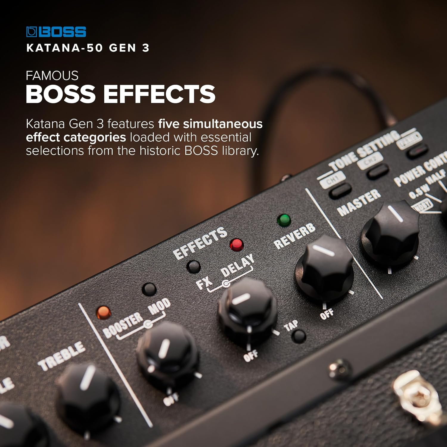 BOSS Katana-50 Gen 3 Guitar Amplifier | Compact 50-Watt Combo Amp | Custom 12-Inch Speaker | Evolved Tube Logic Sound | 12 Amp Characters | Onboard BOSS Effects | Advanced Connectivity & More image number 5