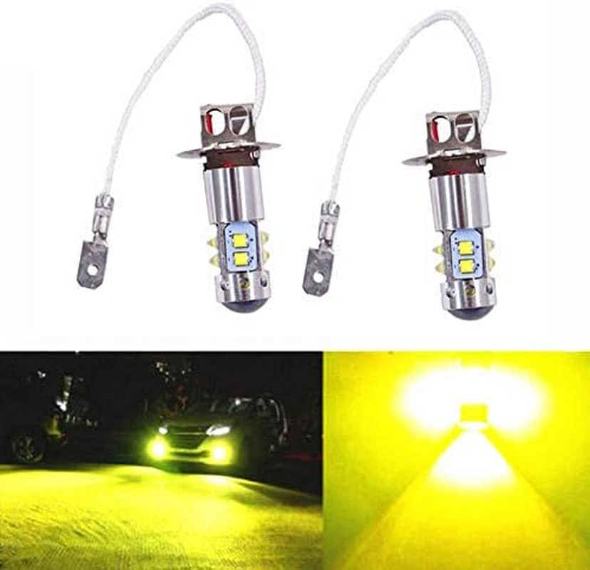 Baceyong Automotive LED Bulbs, 2PCS 10W H3 Fog Light Bulbs, 3000K Replacement Bulbs, Used for Headlights, Fog Lights, Daytime Running Lights, Yellow
